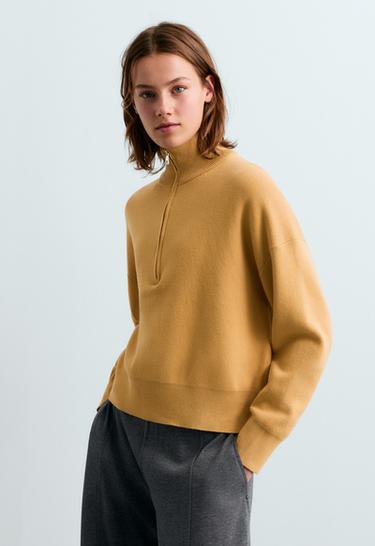 Cotton-blend half-zip knit jumper — OCHRE 2