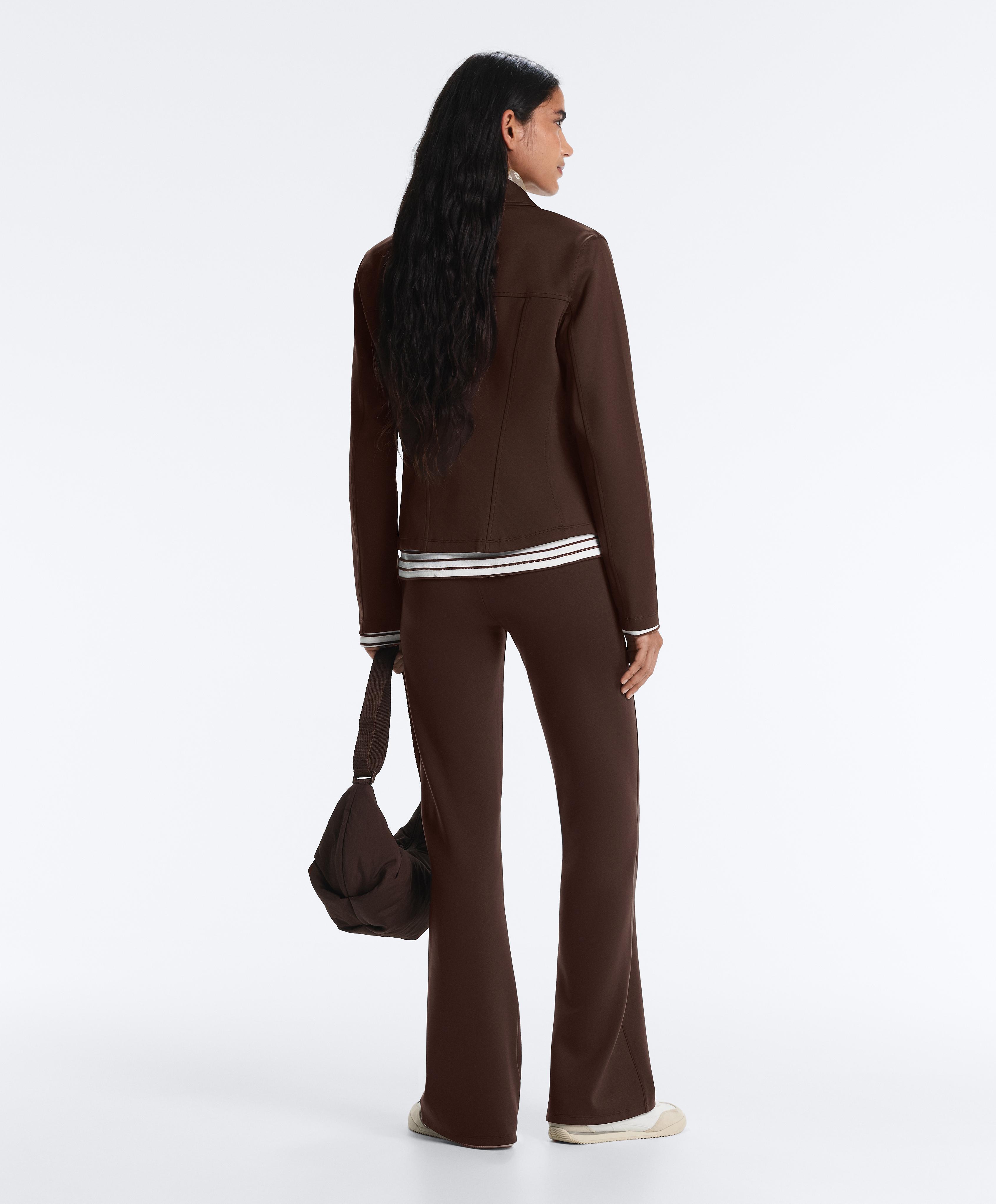 Neoprene-effect peplum jacket with ribbing — BROWN