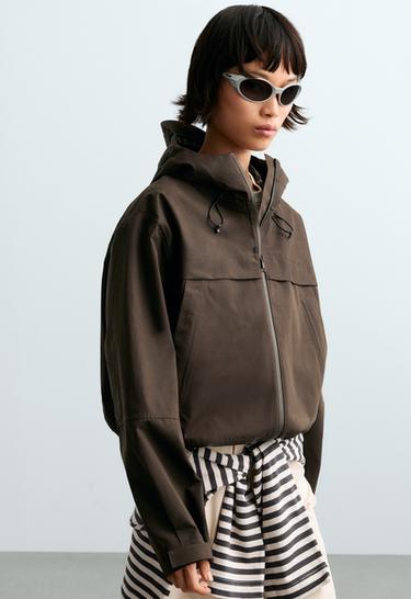 Short 10k waterproof canvas technical jacket — BROWN 3