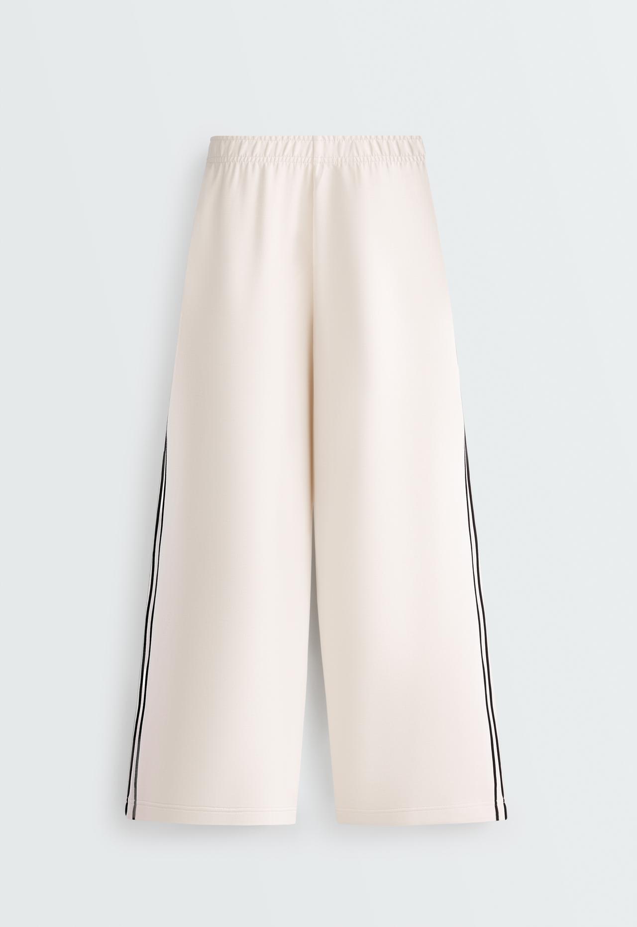 Straight-leg trousers with modal, brushed finish and piping — PALE ECRU