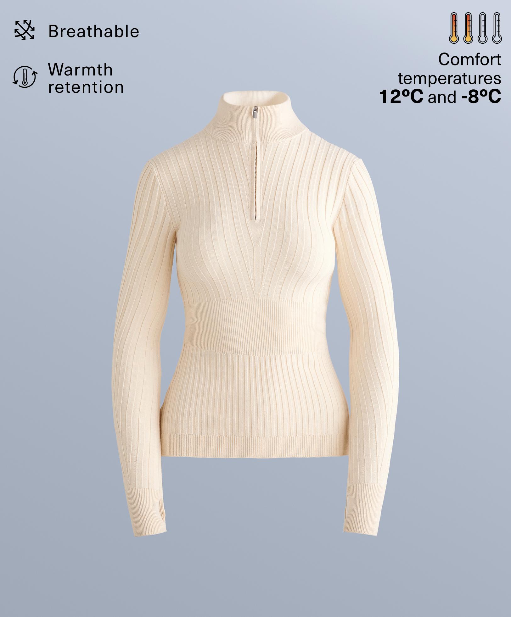 Thermal base layer rib knit T-shirt with peak — ECRU