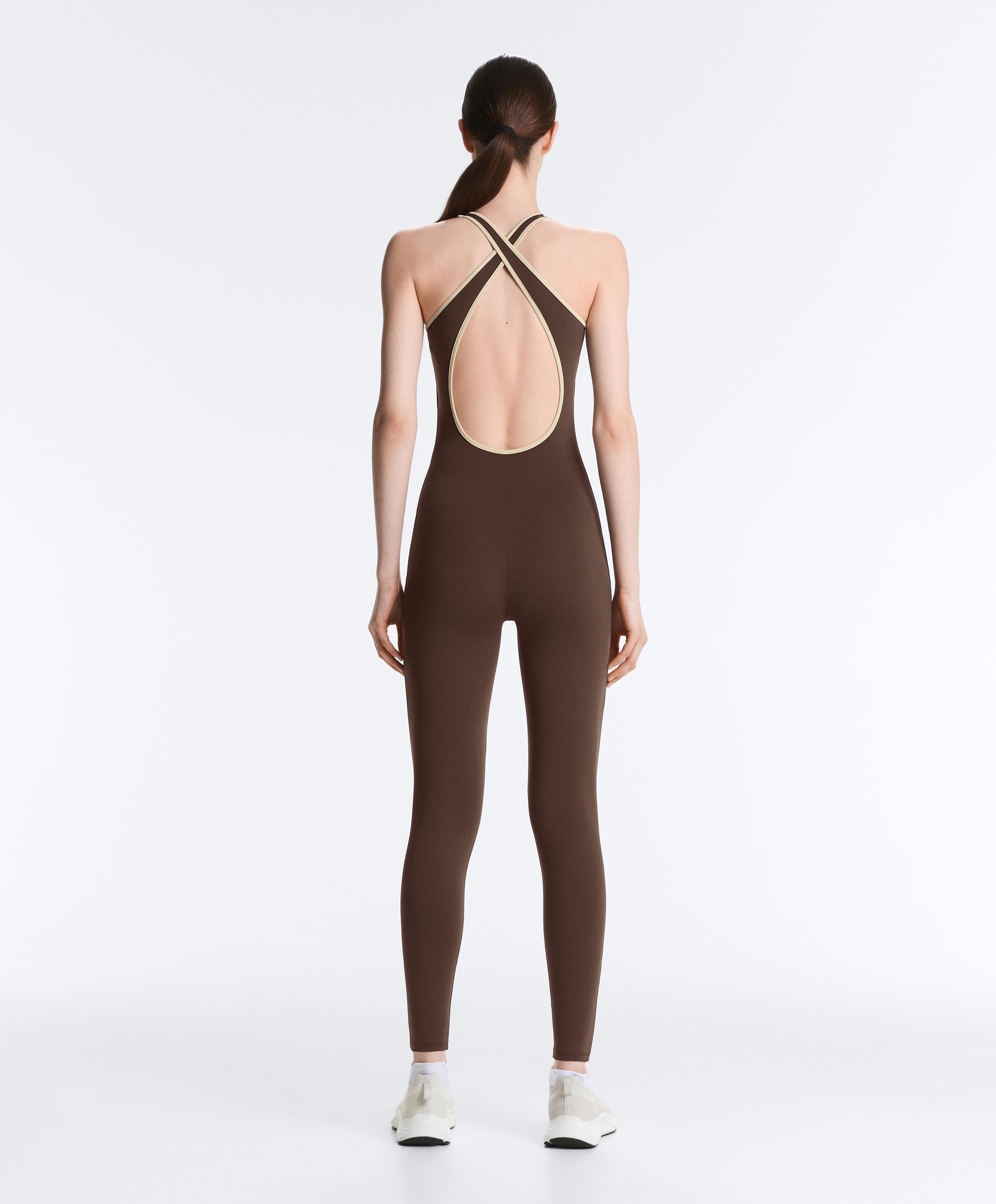 Comfortlux Piping long jumpsuit — BROWN