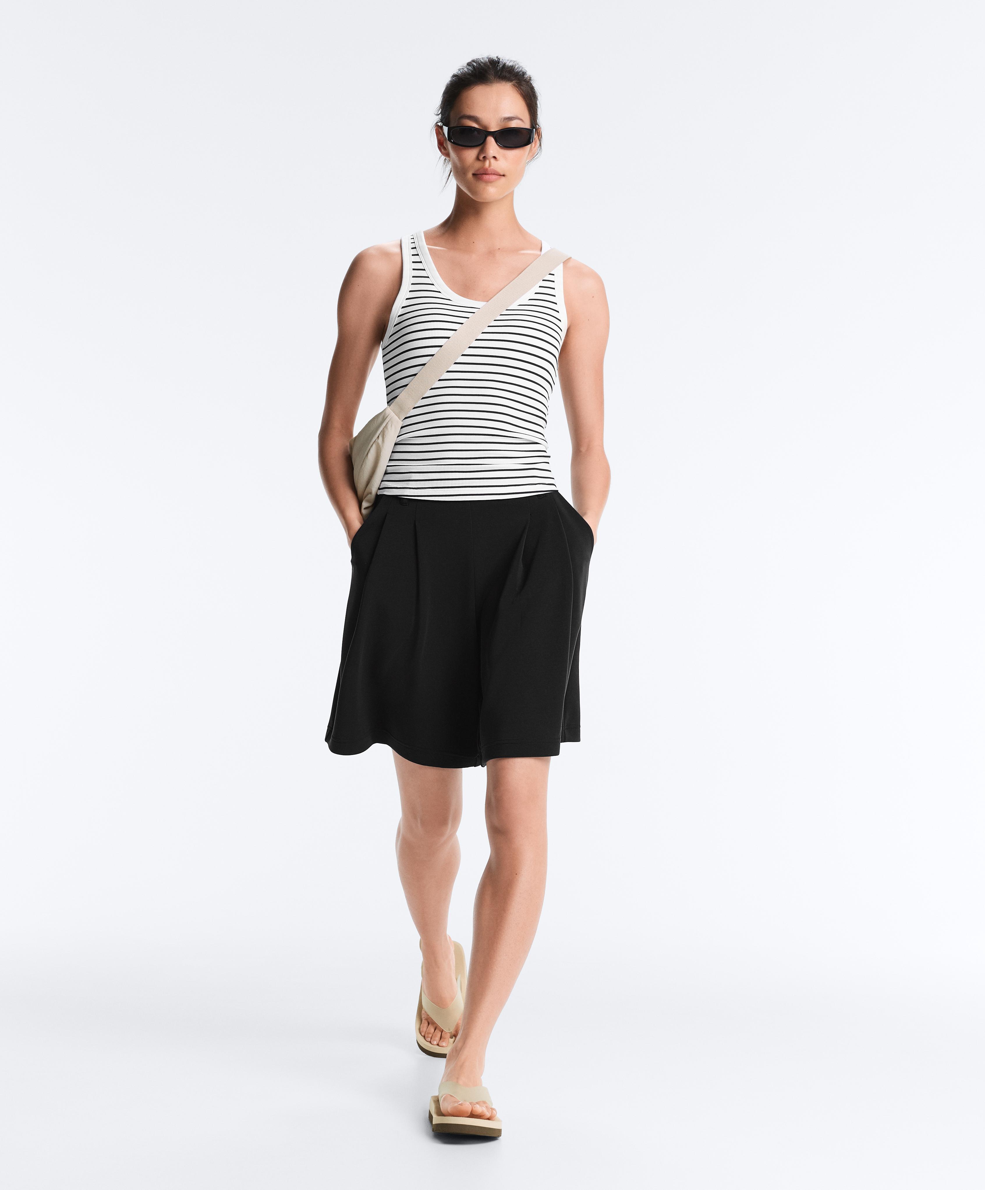 Long modal rib stripe tank top — BLACK
