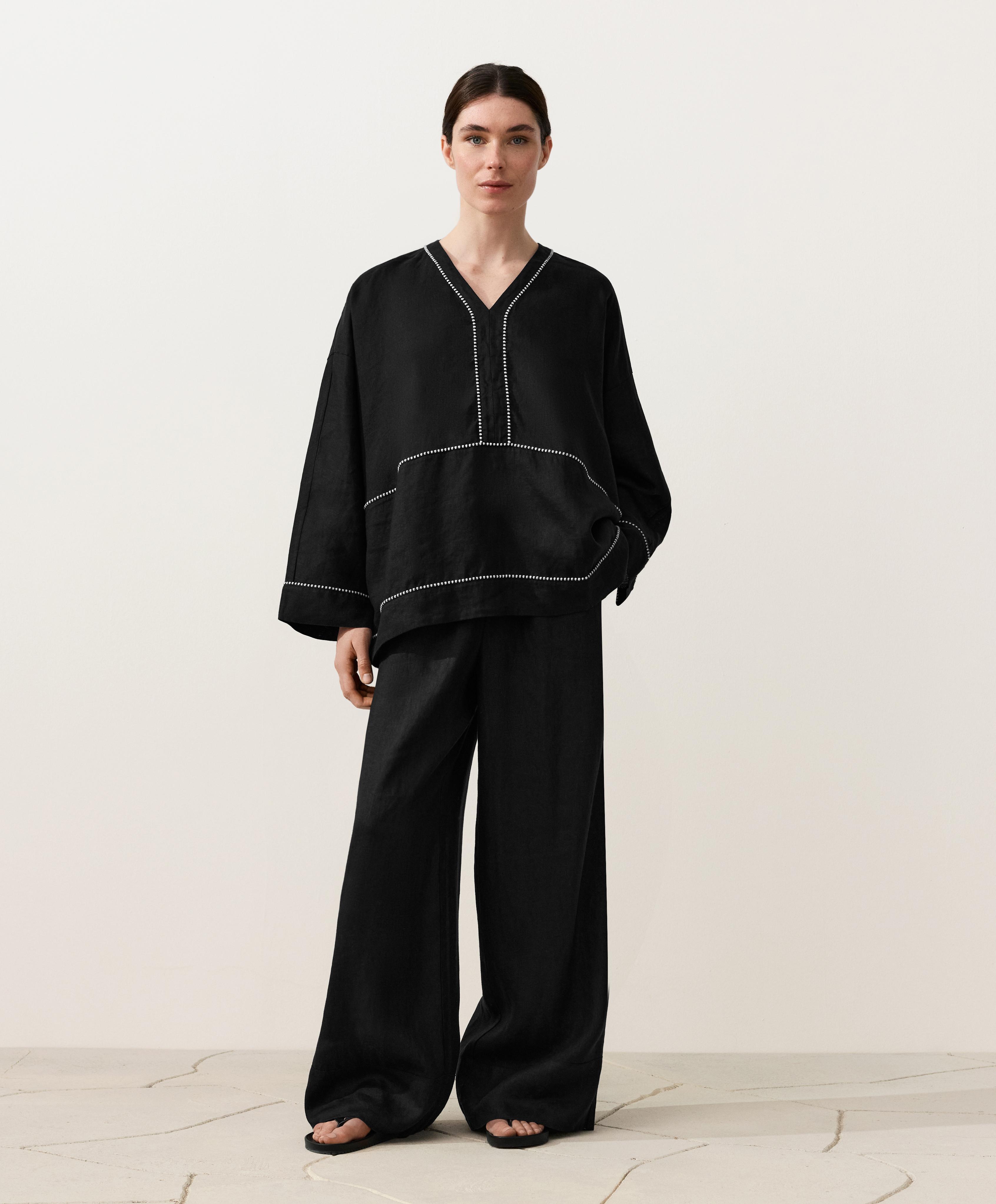 100% linen kaftan shirt — BLACK