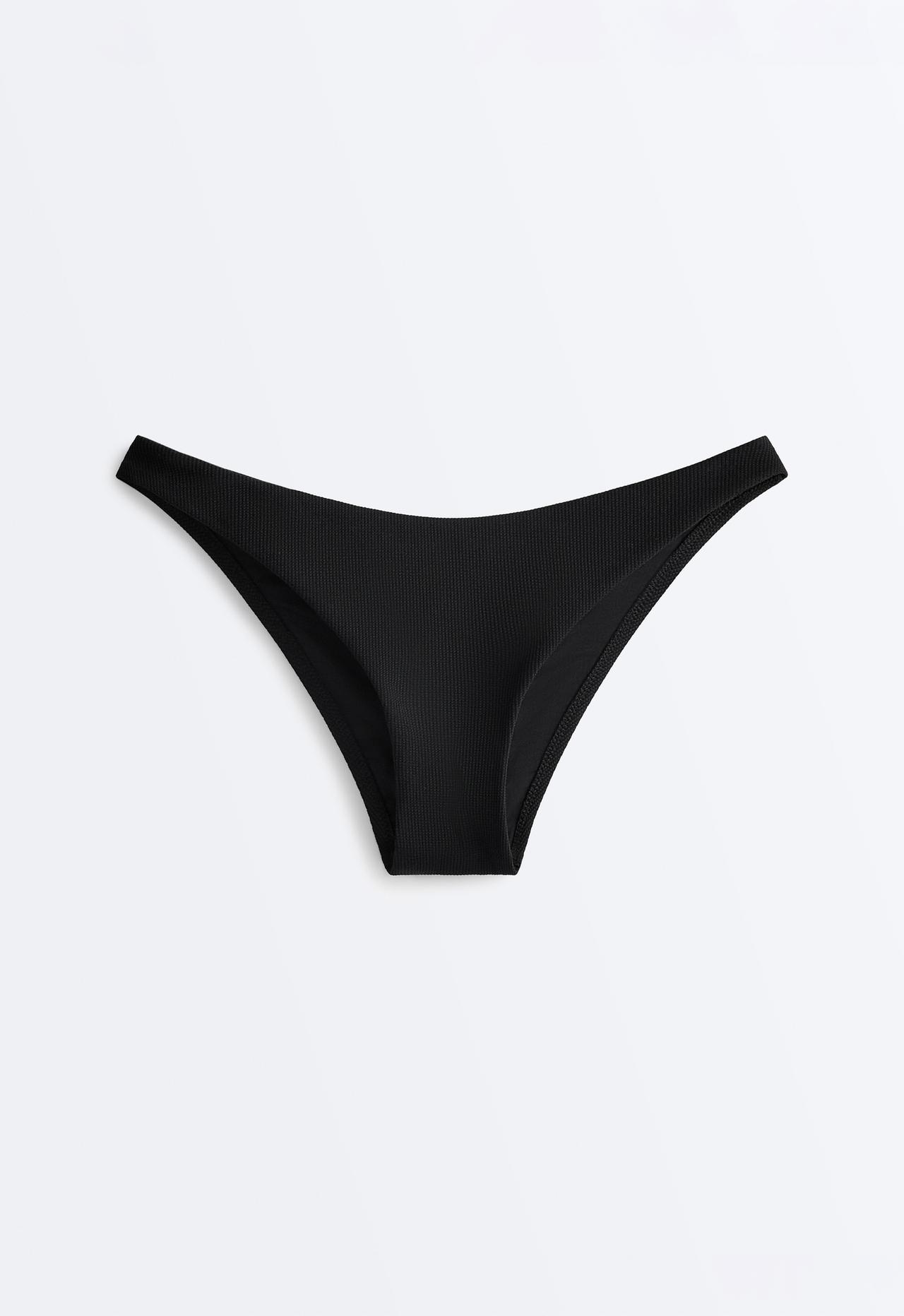 Medium-coverage U-cut piqué bikini briefs — BLACK