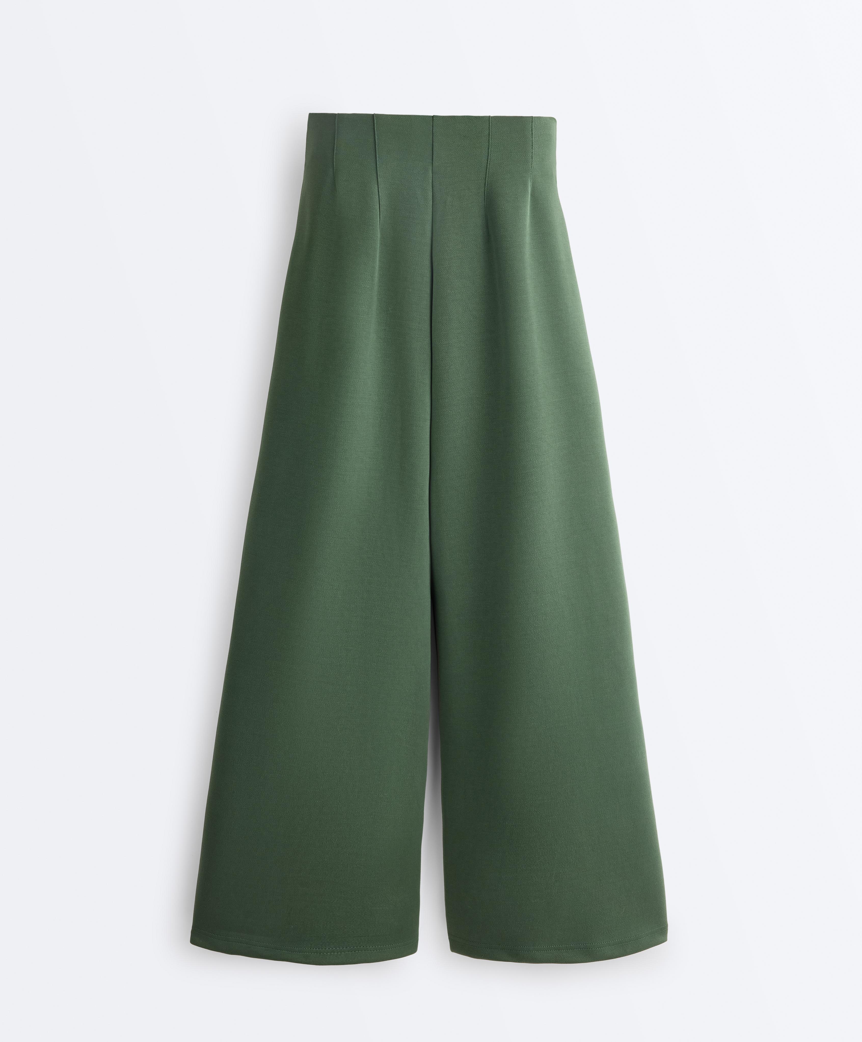 High rise twill wide-leg trousers with pleats — GREEN