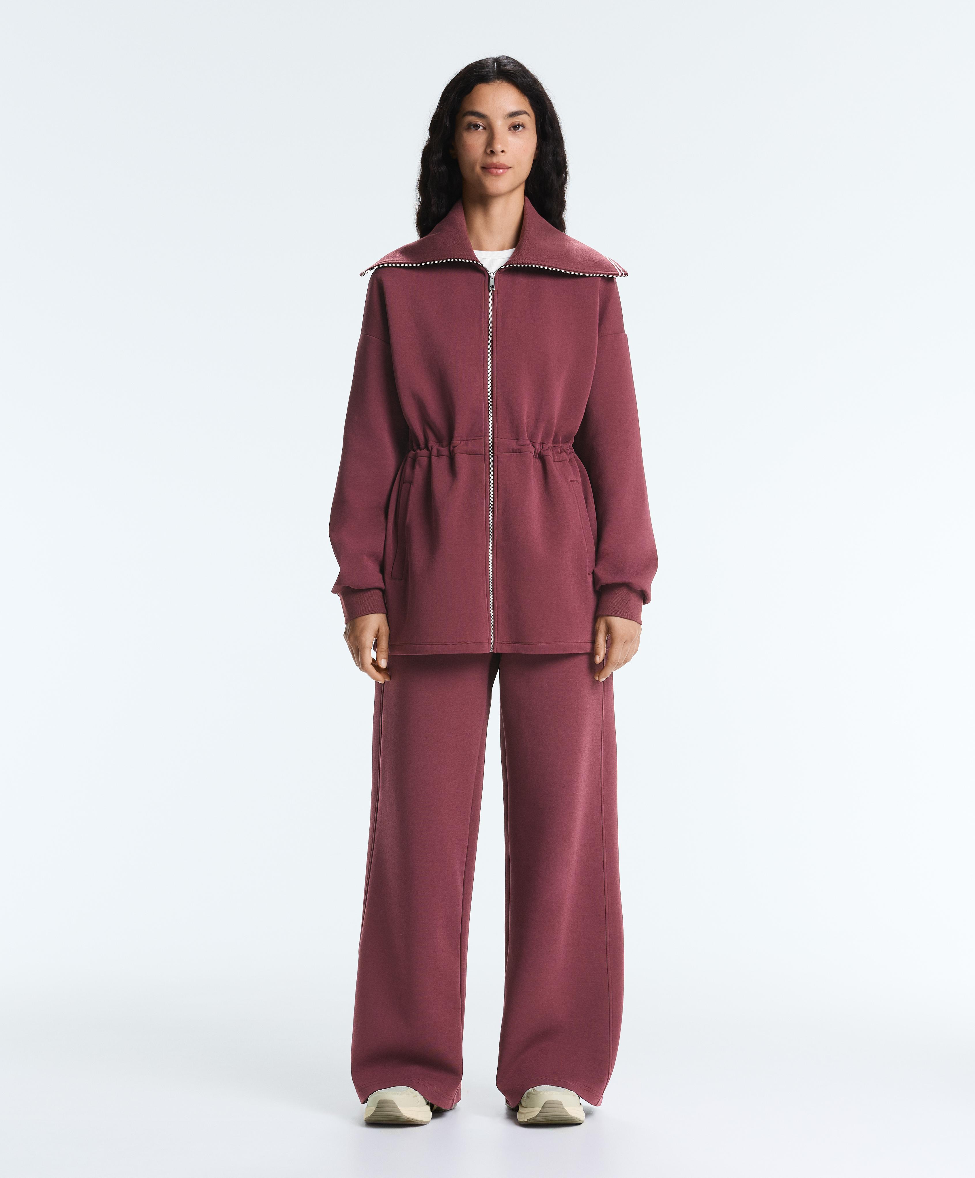 Long cotton blend high-neck jacket