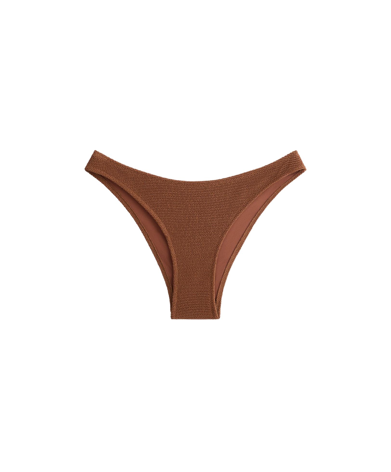 Medium-coverage U-cut crinkle bikini briefs — TOFFEE