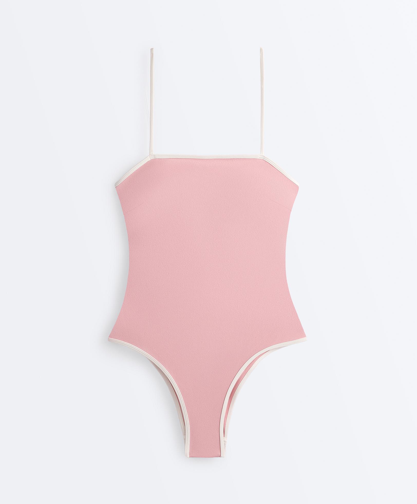 Contrast trim bandeau swimsuit — PINK