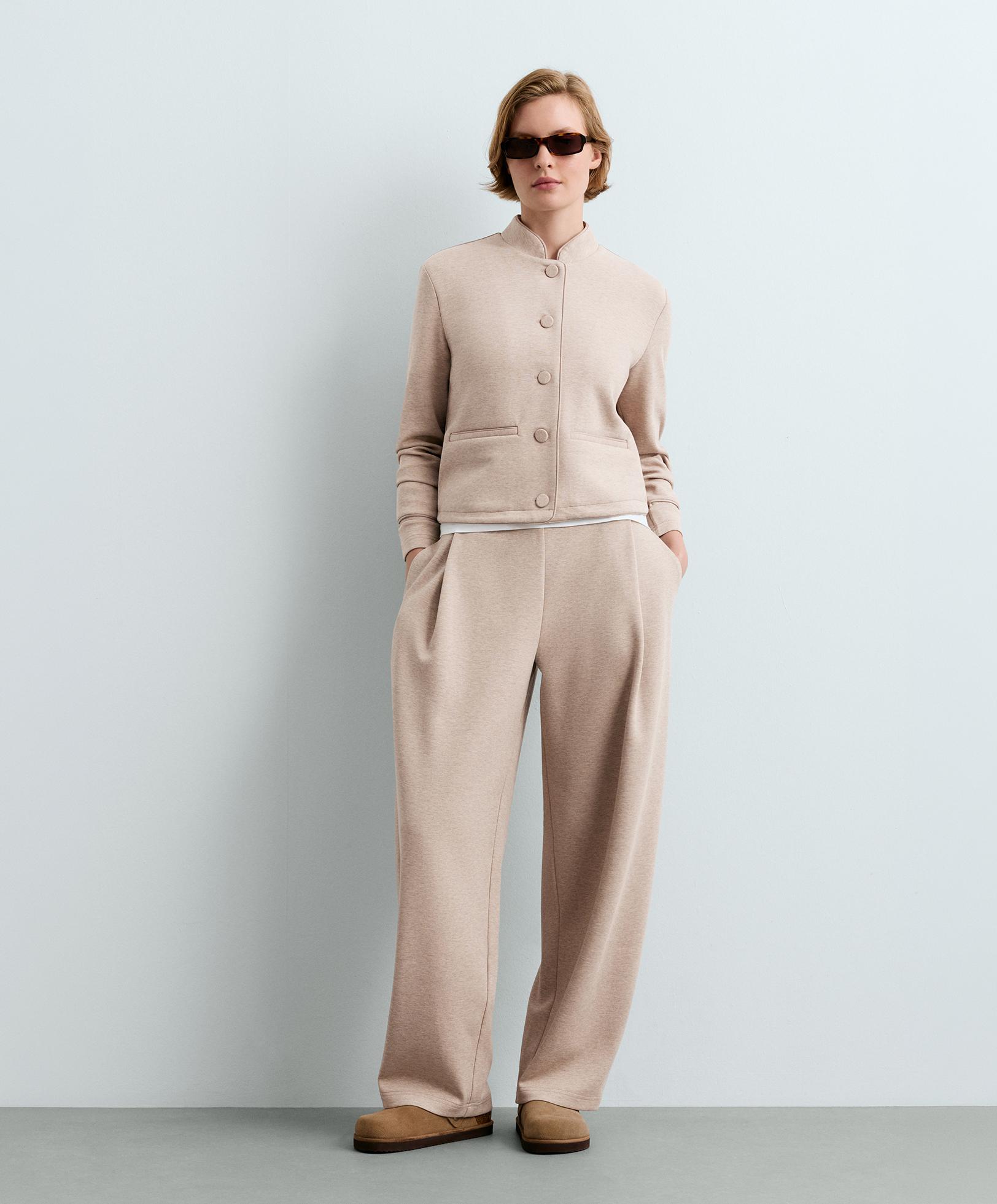 Tuxedo collar cotton jacket — SOFT MINK