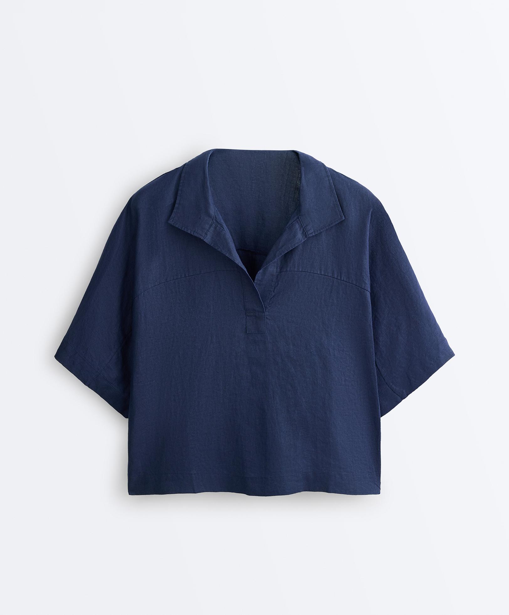 Oversize 100% linen polo shirt — NAVY