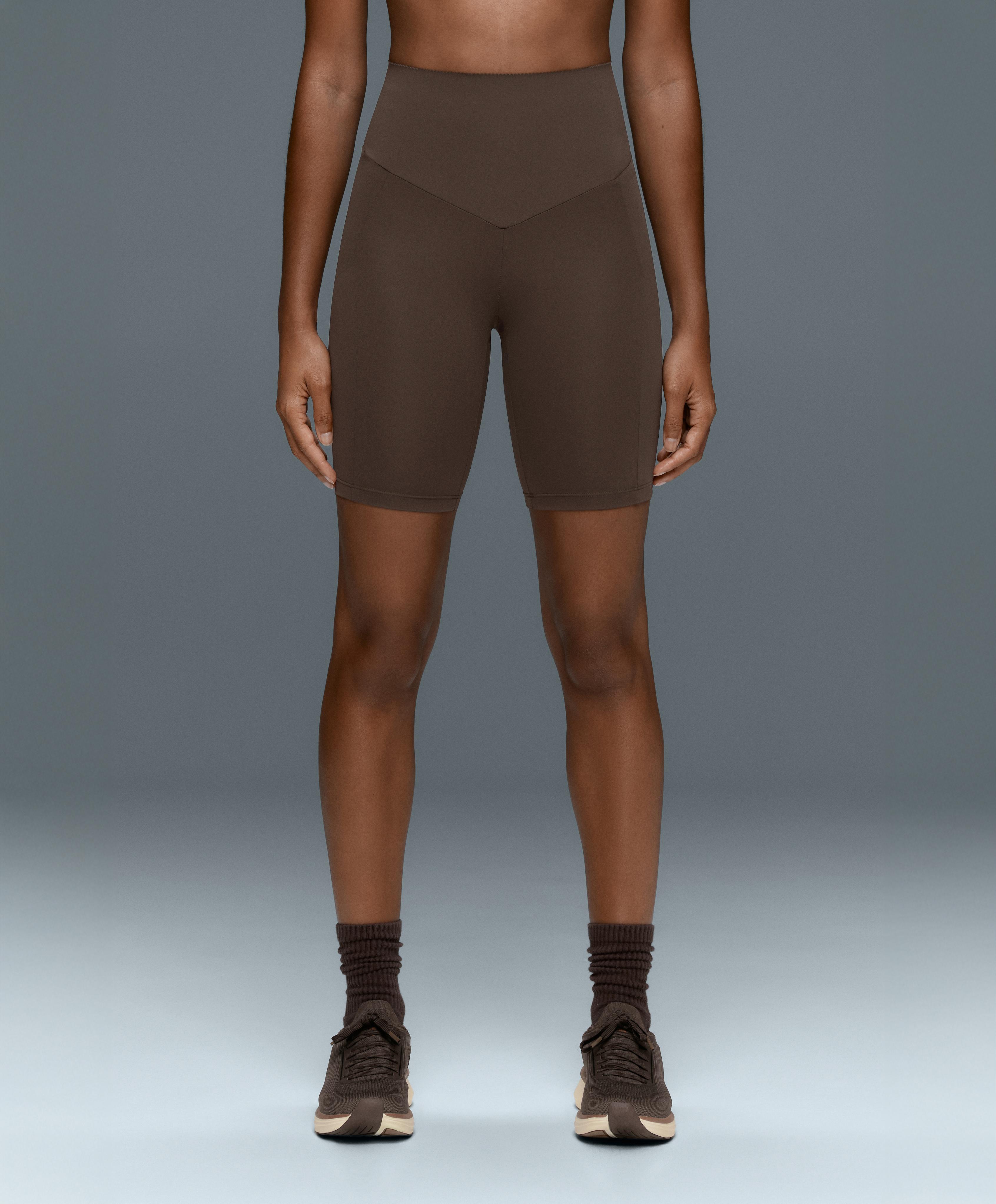 Compressive 20cm high-waisted cycle leggings with pockets — BROWN