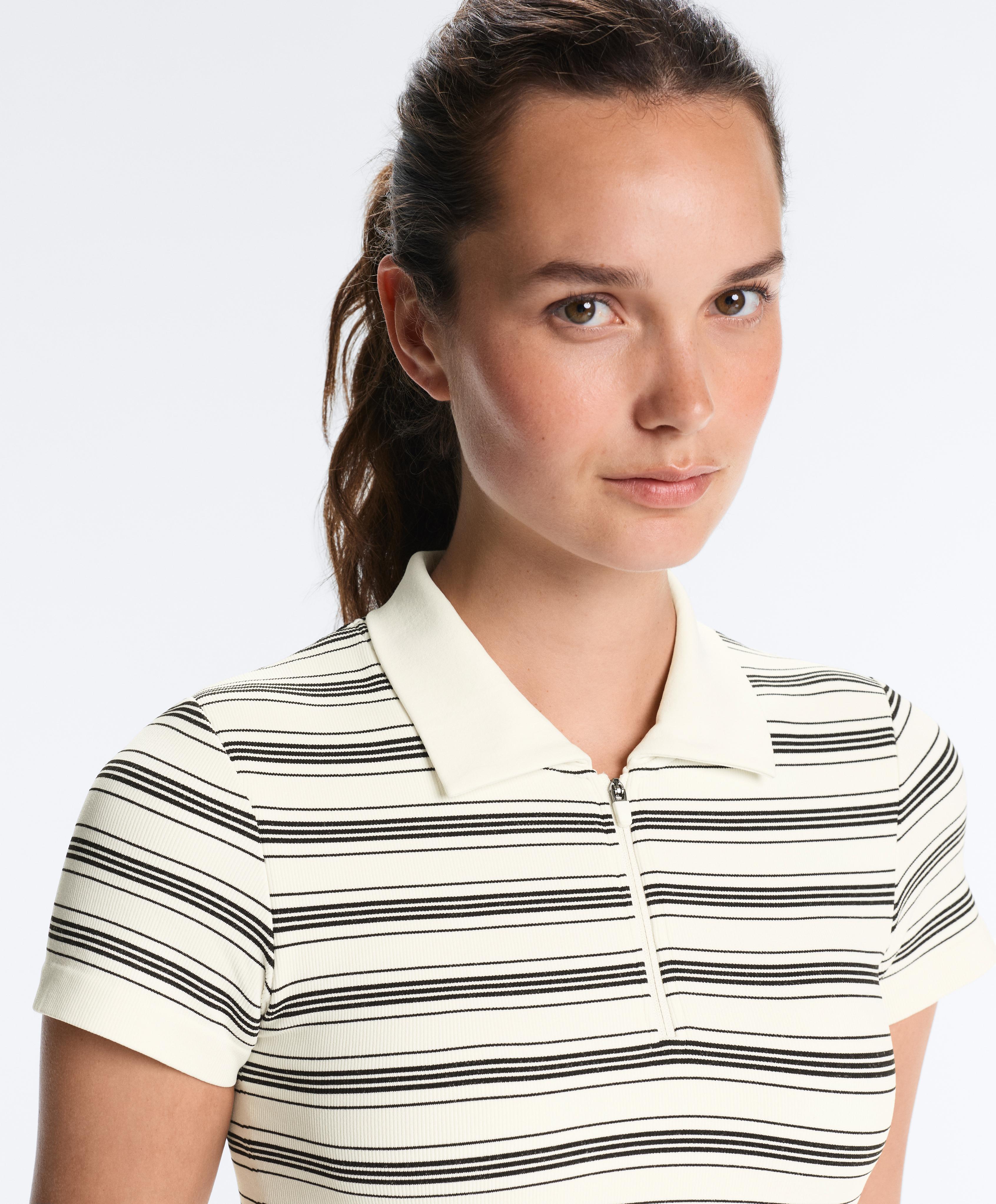 Striped seamless short-sleeved polo shirt — PALE ECRU