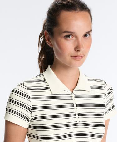 Short sleeve seamless striped polo shirt — PALE ECRU 4