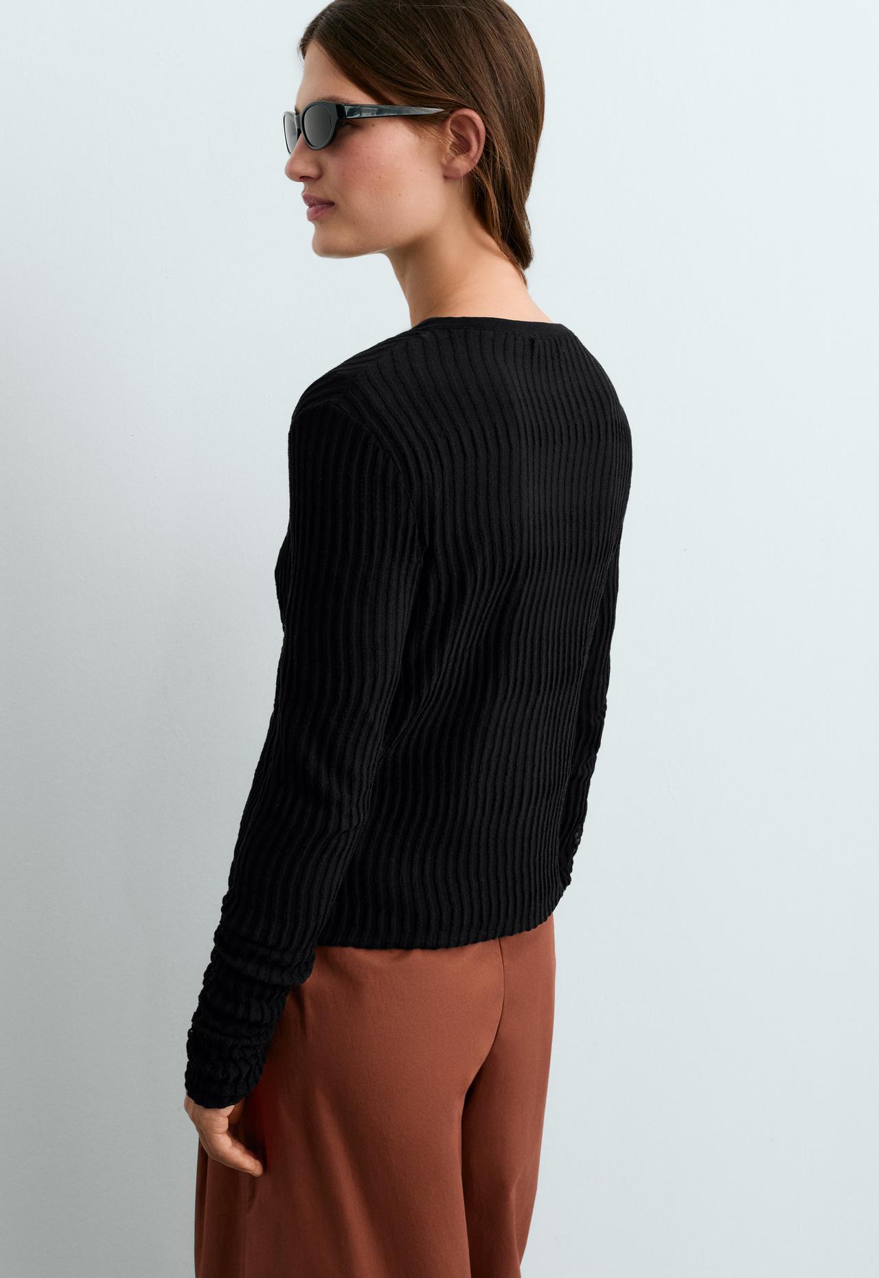 Knit cotton-blend sheer cardigan — BLACK