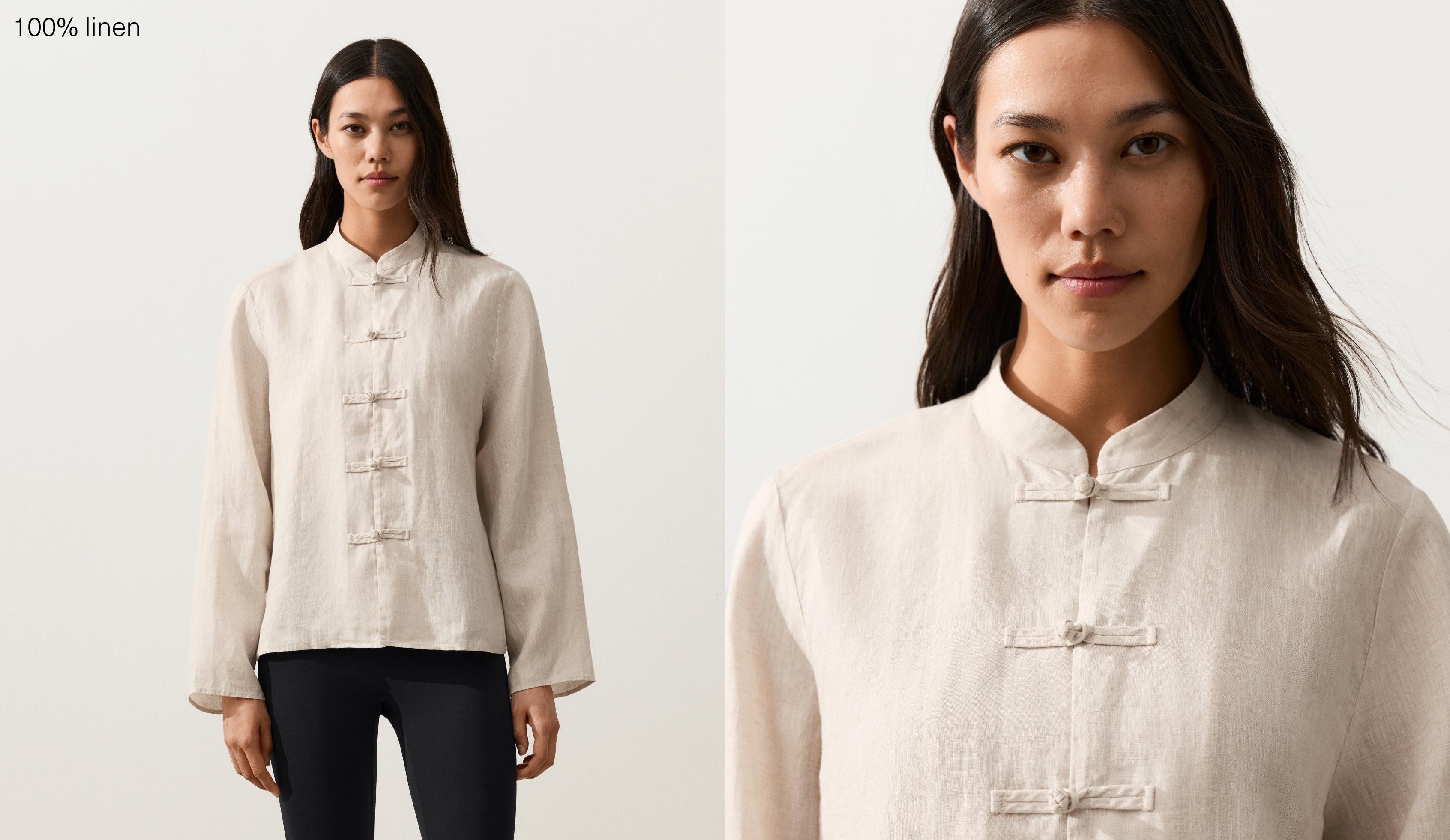 Veste col mao boutonnée 100 % lin Veste col mao boutonnée 100 % lin