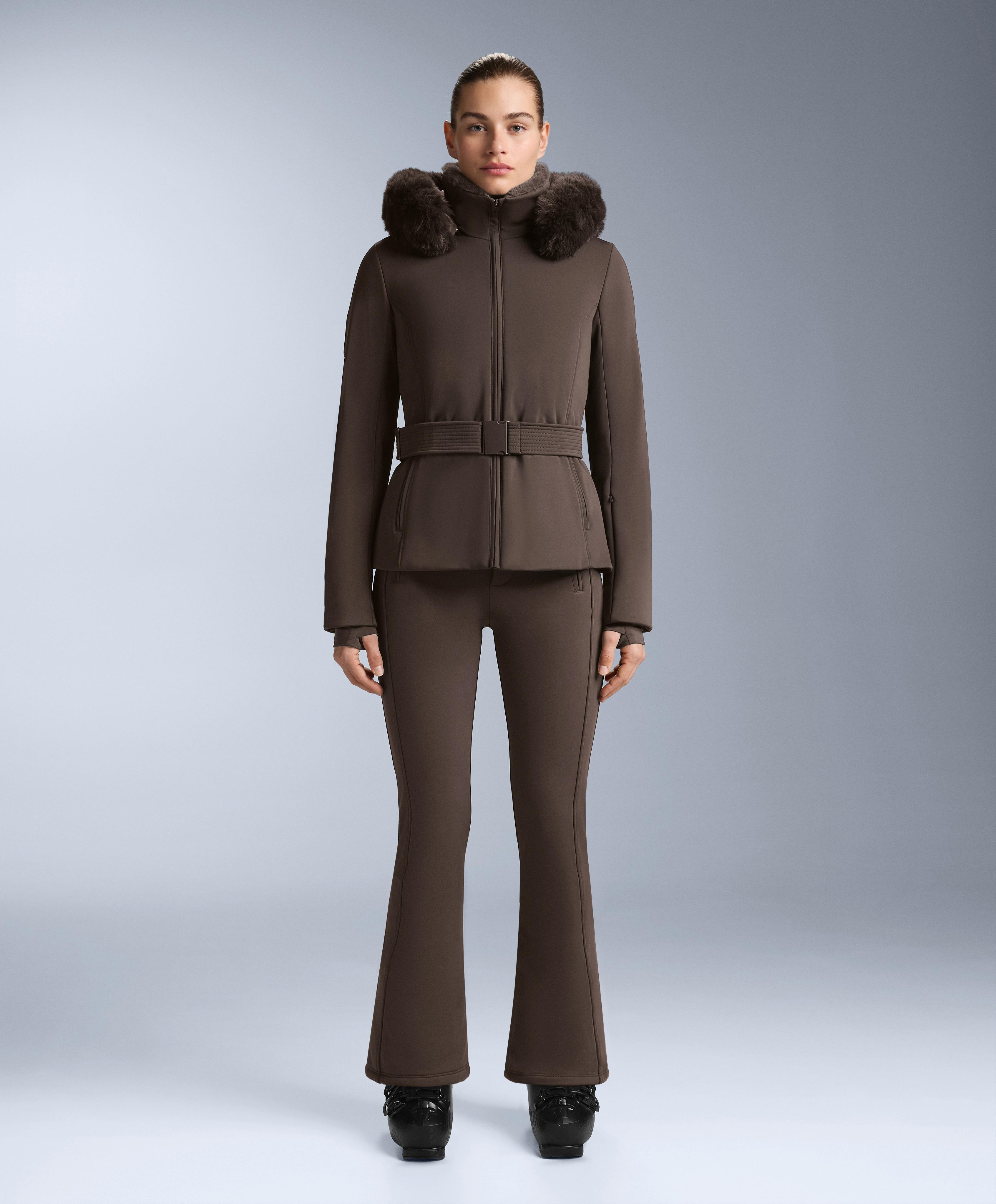 Water-resistant flare stretch SKI trousers — DARK BROWN