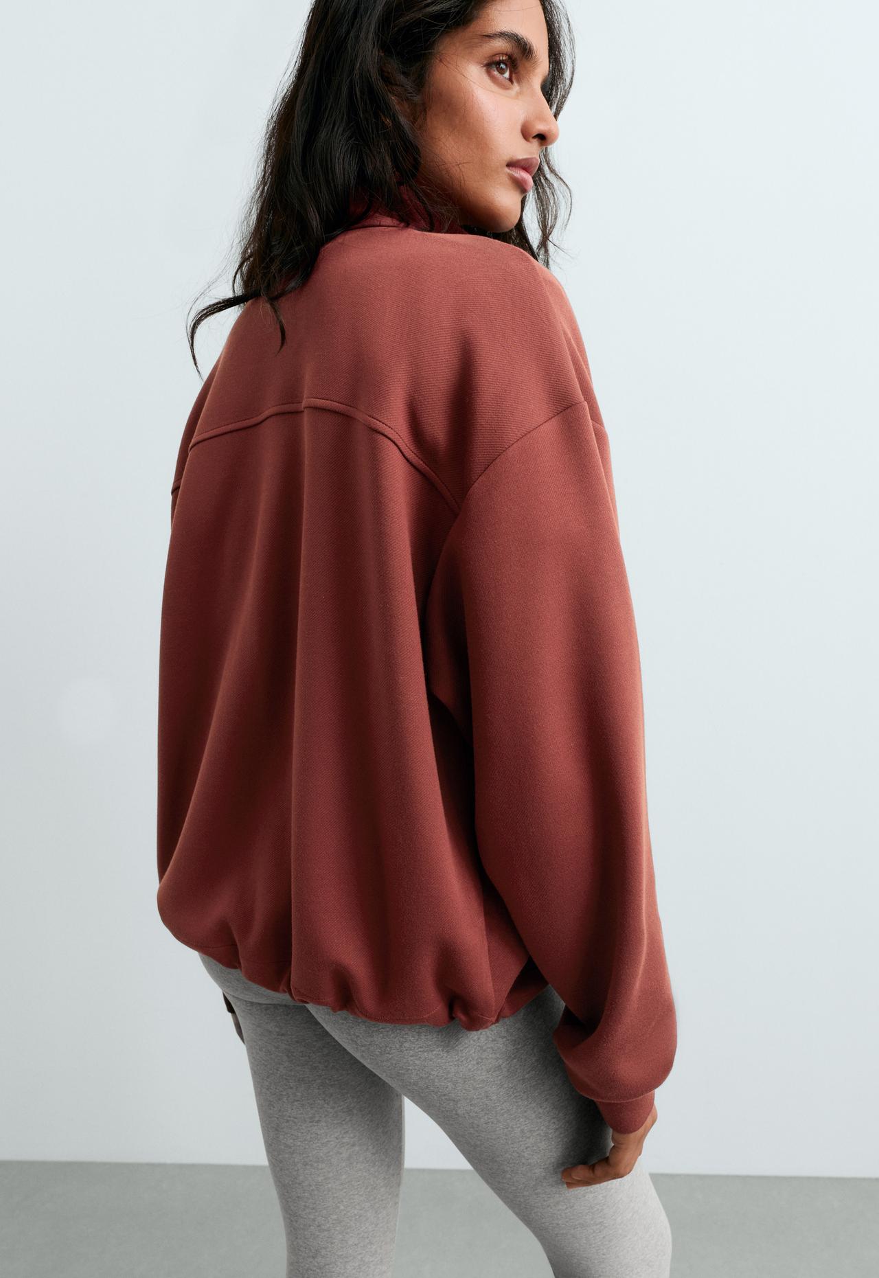 High-neck zip-up jacket — DARK BRICK