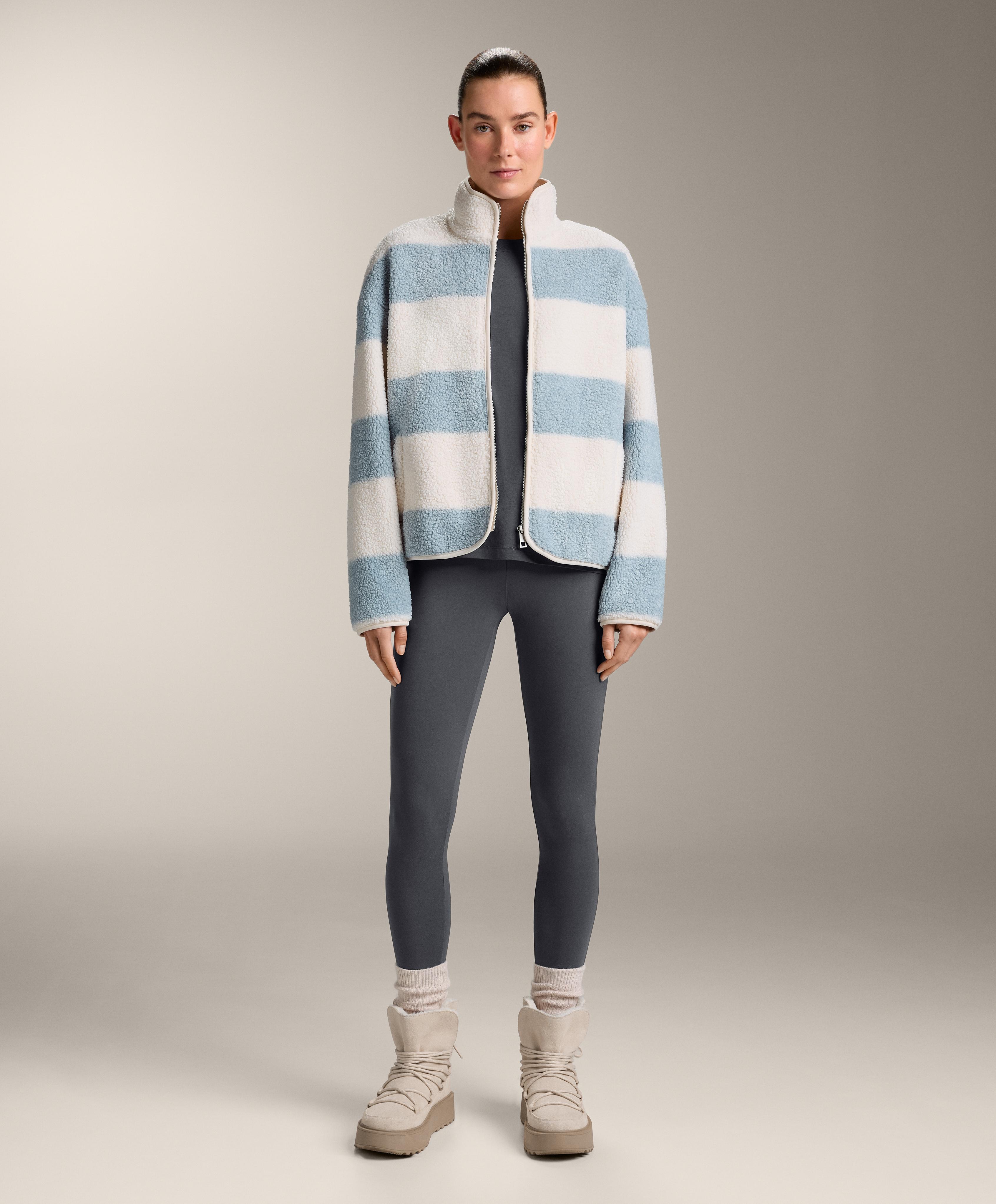 Striped faux-shearling bomber jacket — DUSTY-BLUE