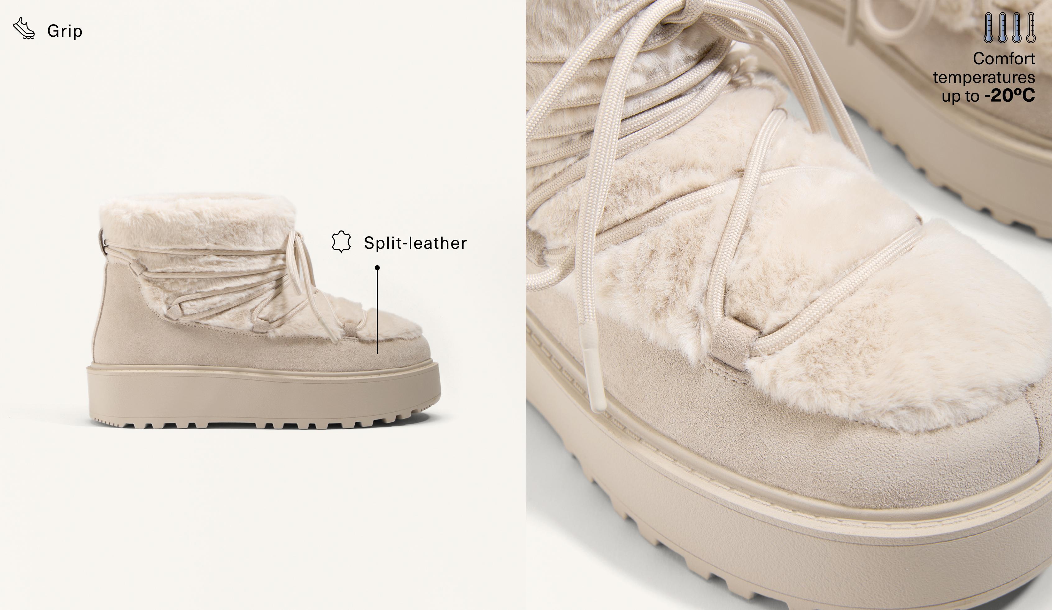 Bottes à lacets en fausse fourrure et daim