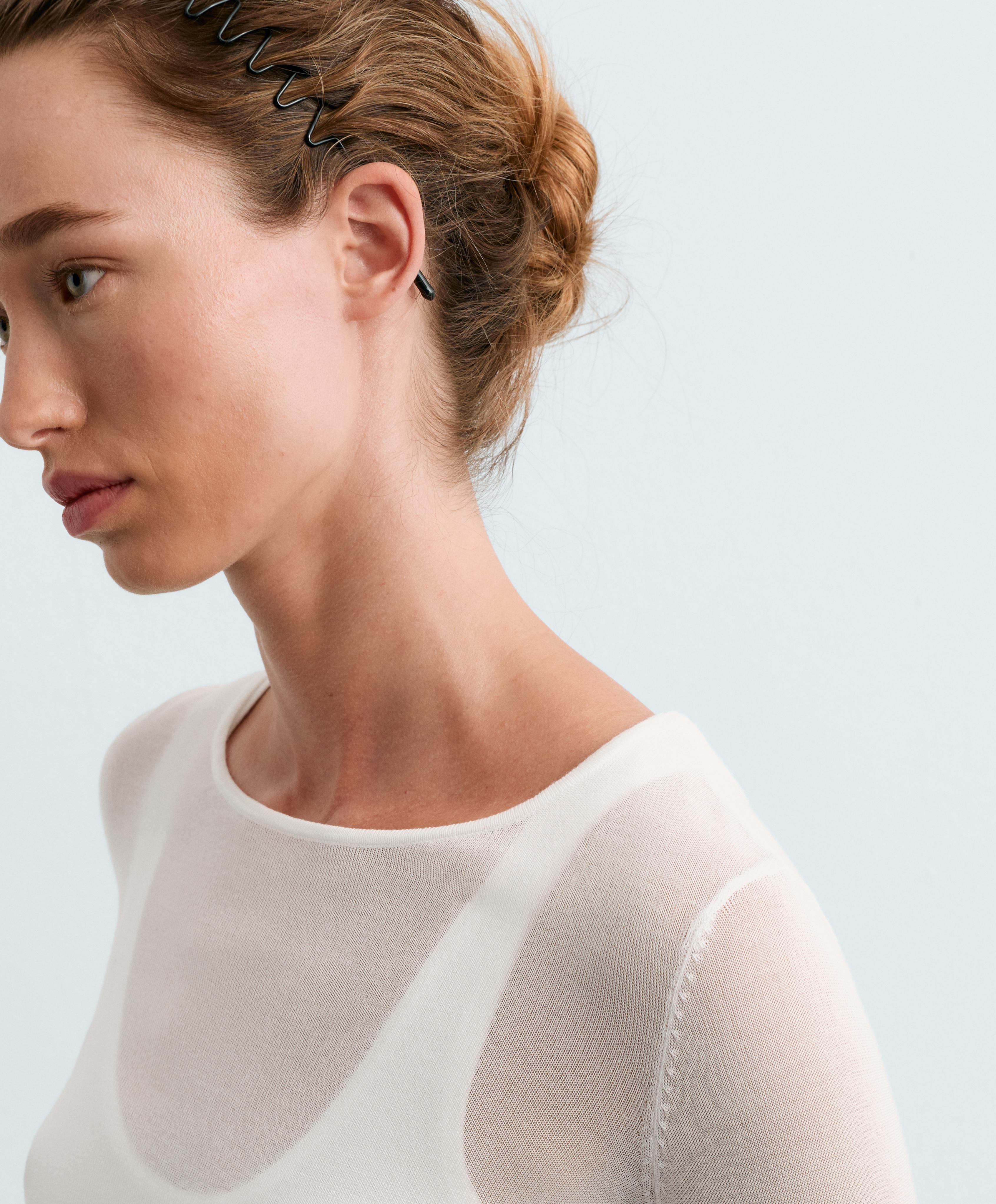 Long-sleeved sheer double-layer top — WHITE 