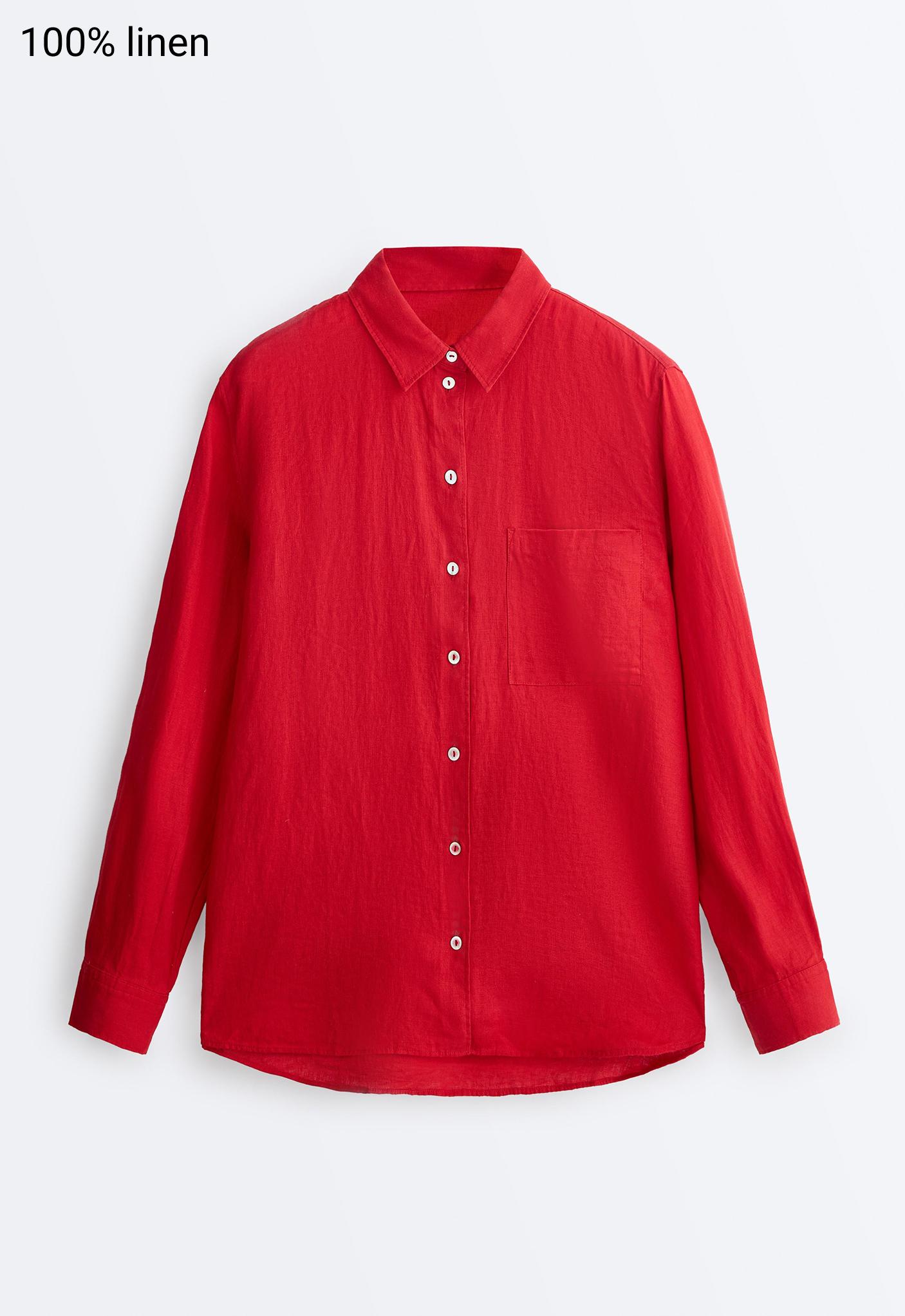 100% linen relaxed shirt — BRIGHT RED
