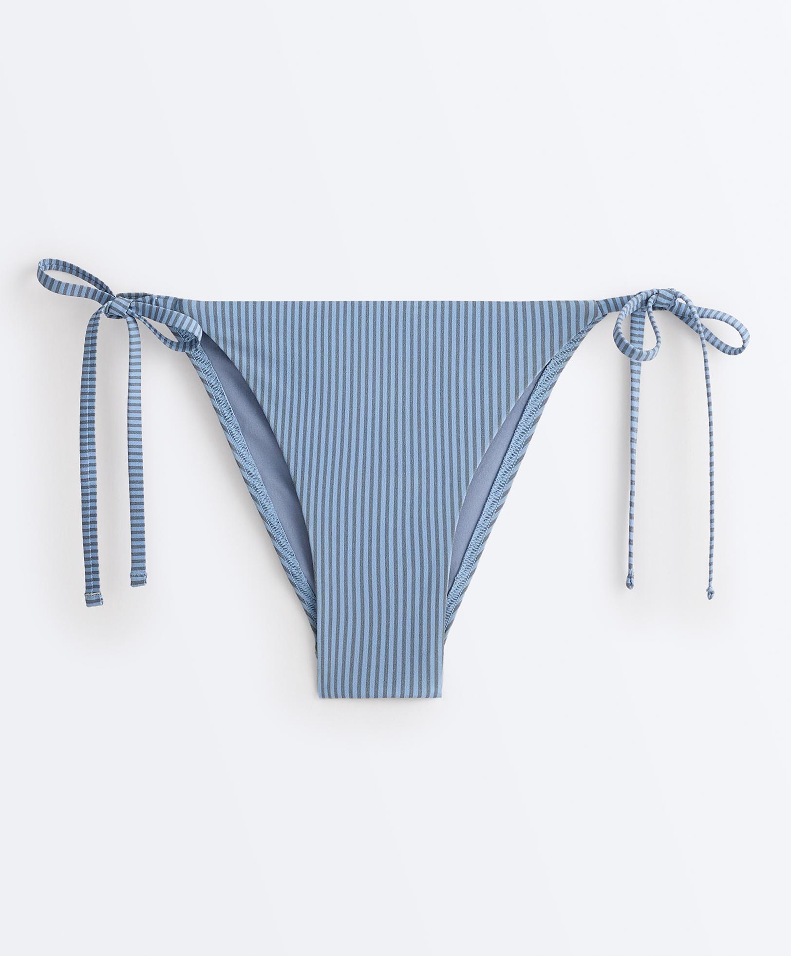 Medium-coverage stripe bikini briefs with ties — SKY BLUE