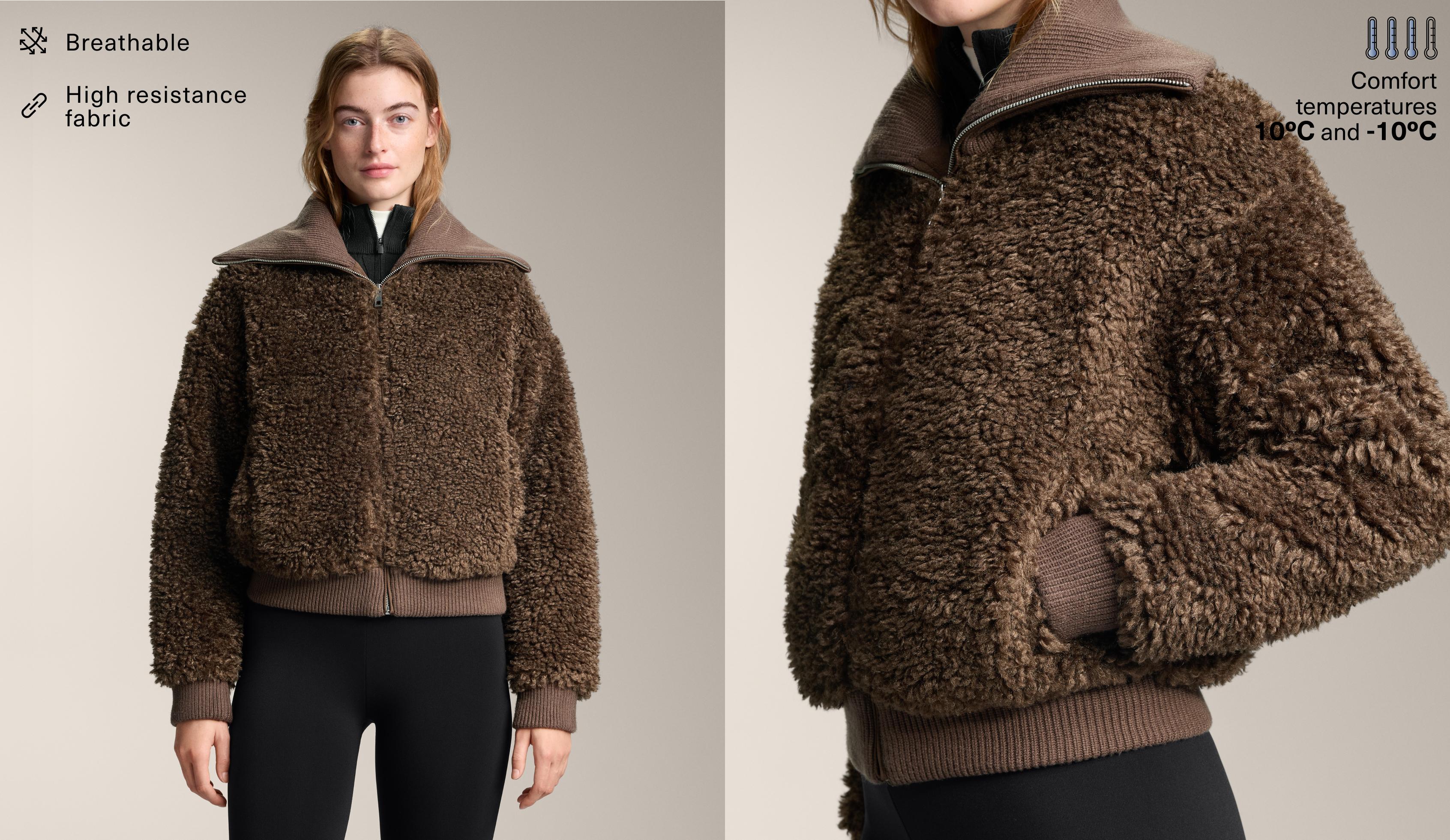 Textured faux-shearling jacket — TOBACCO BROWN