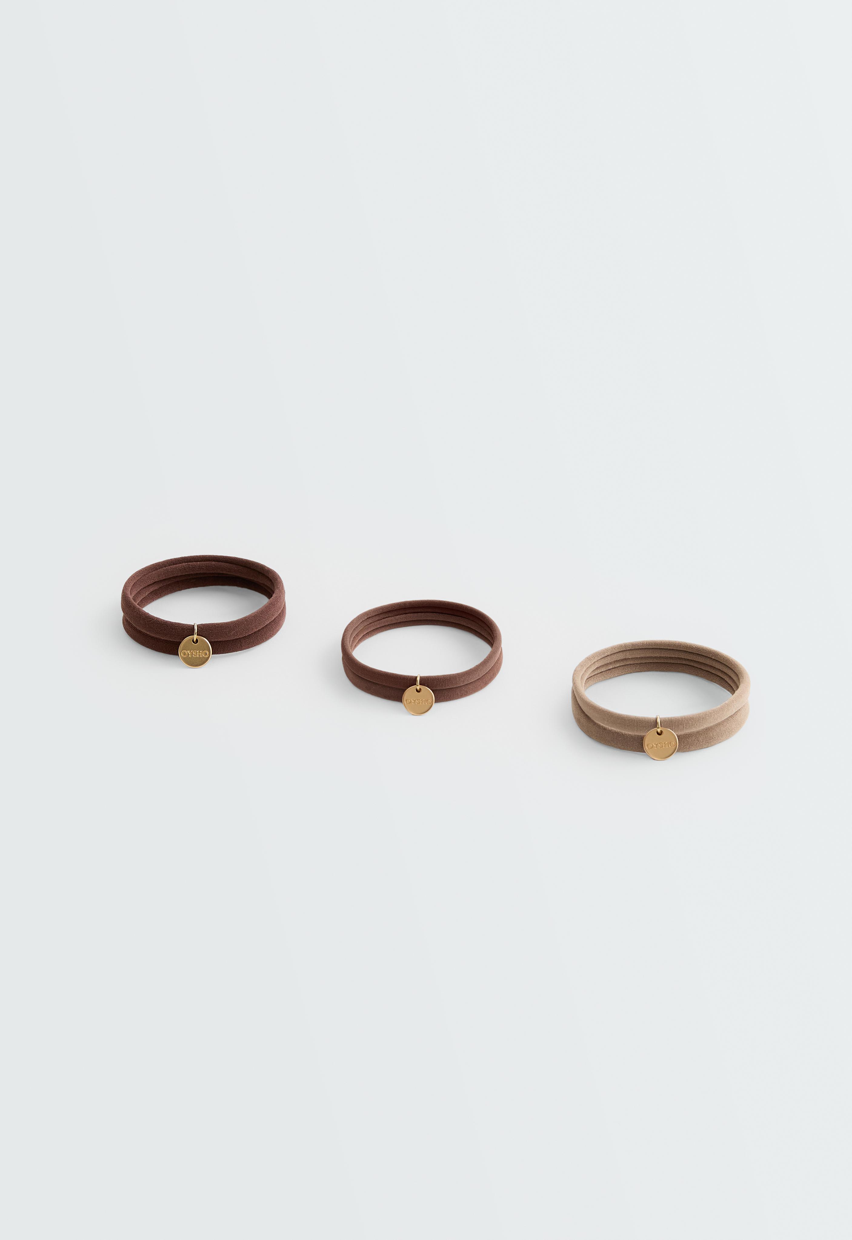 6 Oysho plaque hair ties — TAN
