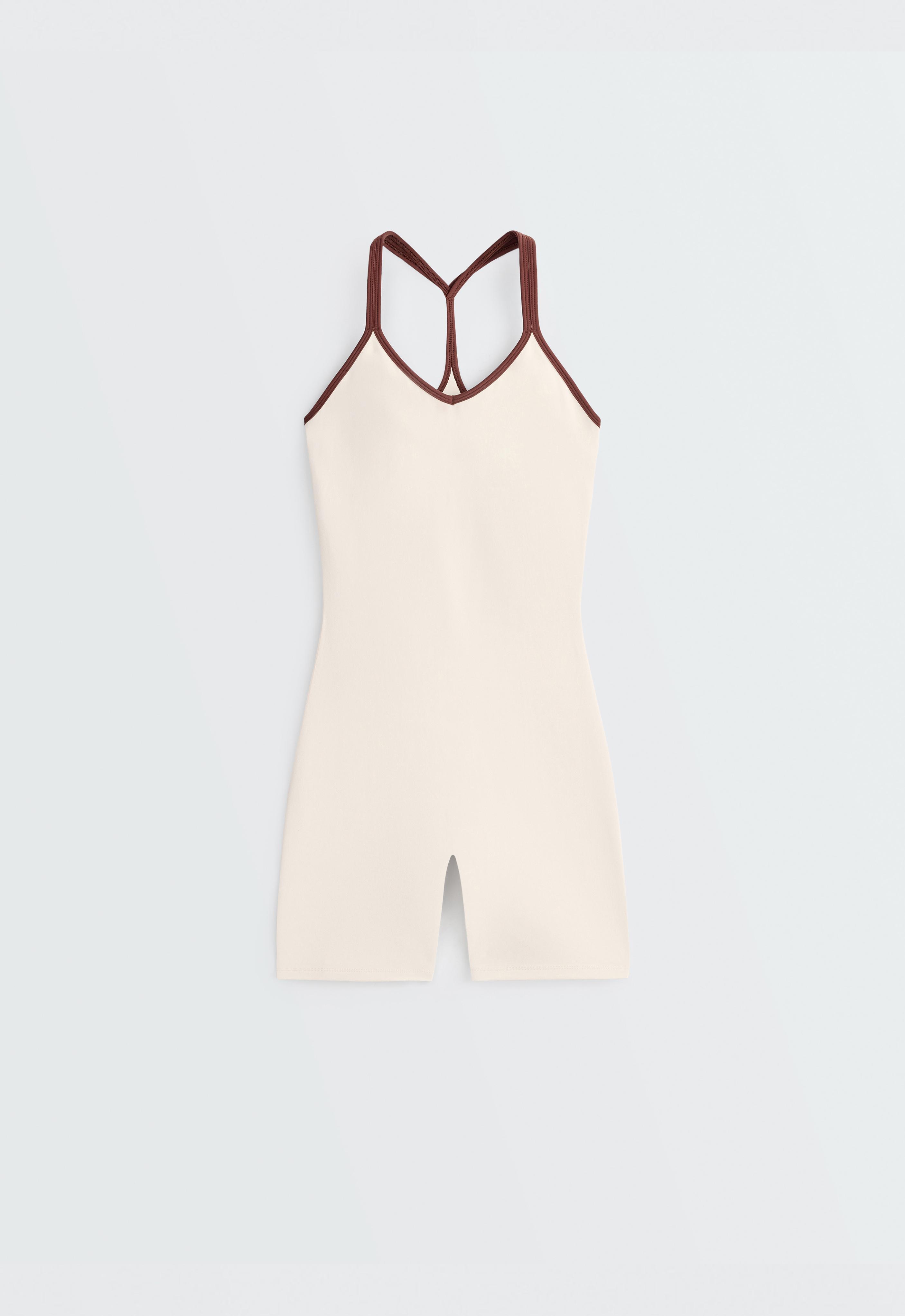 Comfortlux short jumpsuit with contrast double straps — PALE ECRU