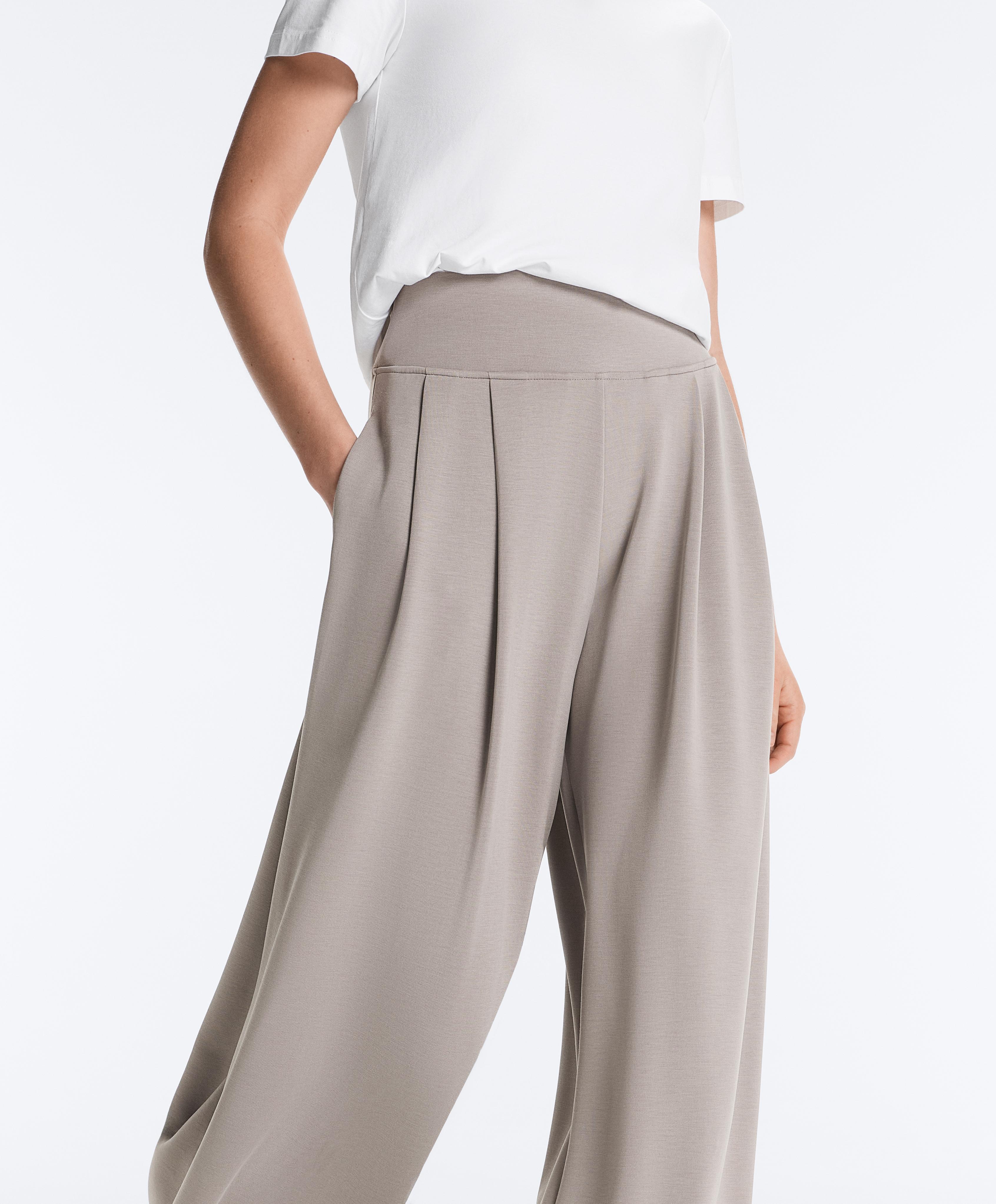 Soft-touch modal wide-leg trousers with corset detail — PALE TAUPE