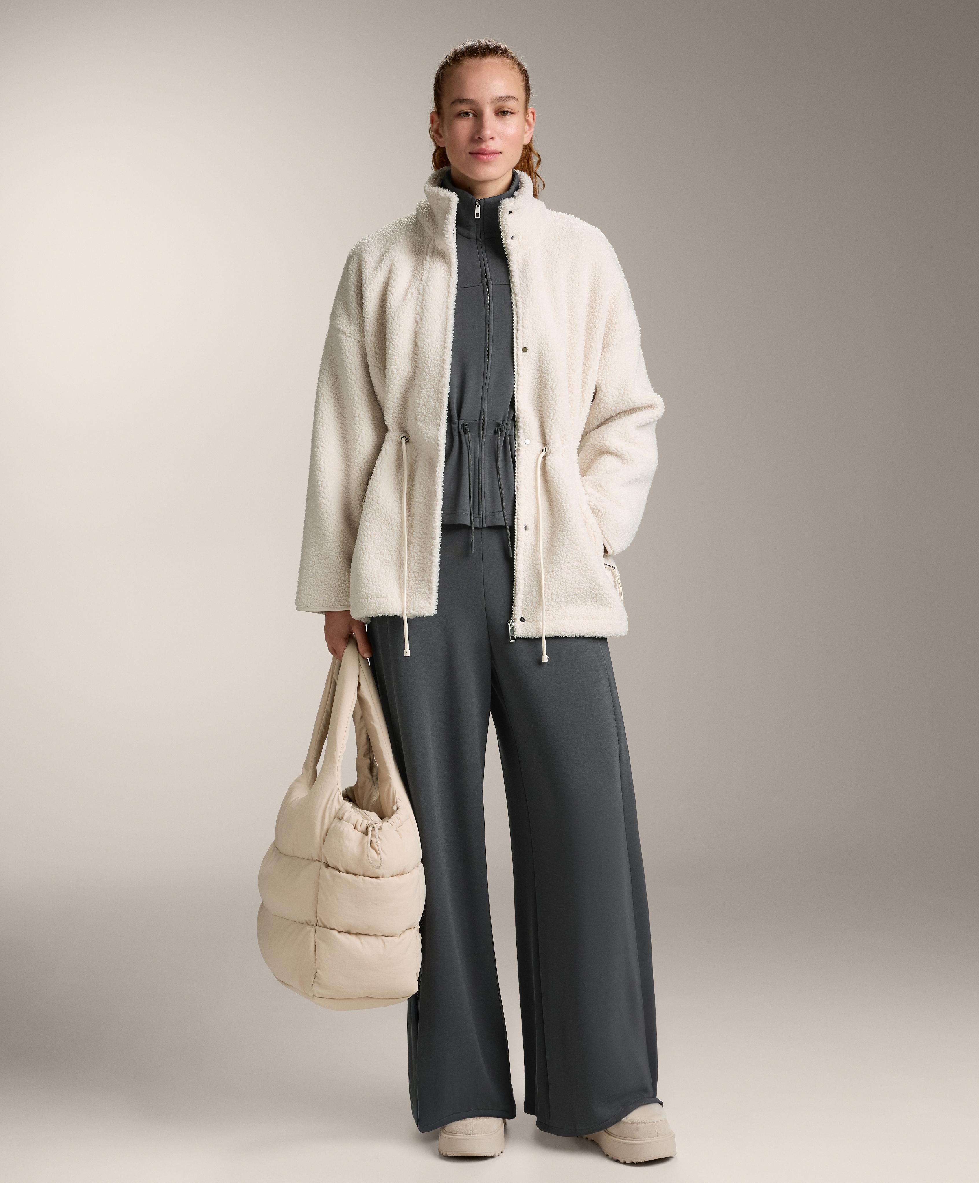 Soft-touch wide-leg trousers with side pleat and modal — ASPHALT
