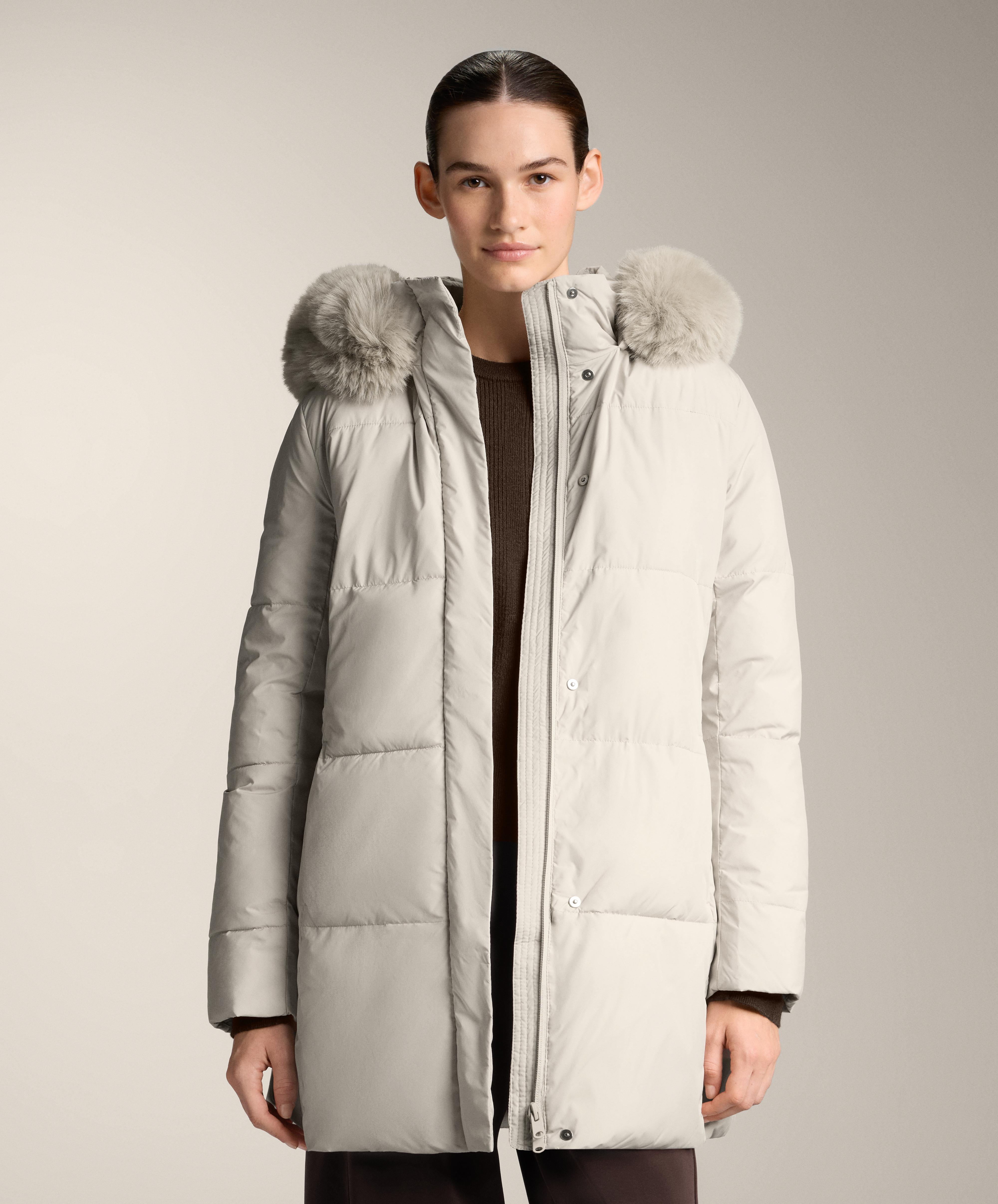 Water-repellent Primaloft® padded midi jacket — STONE