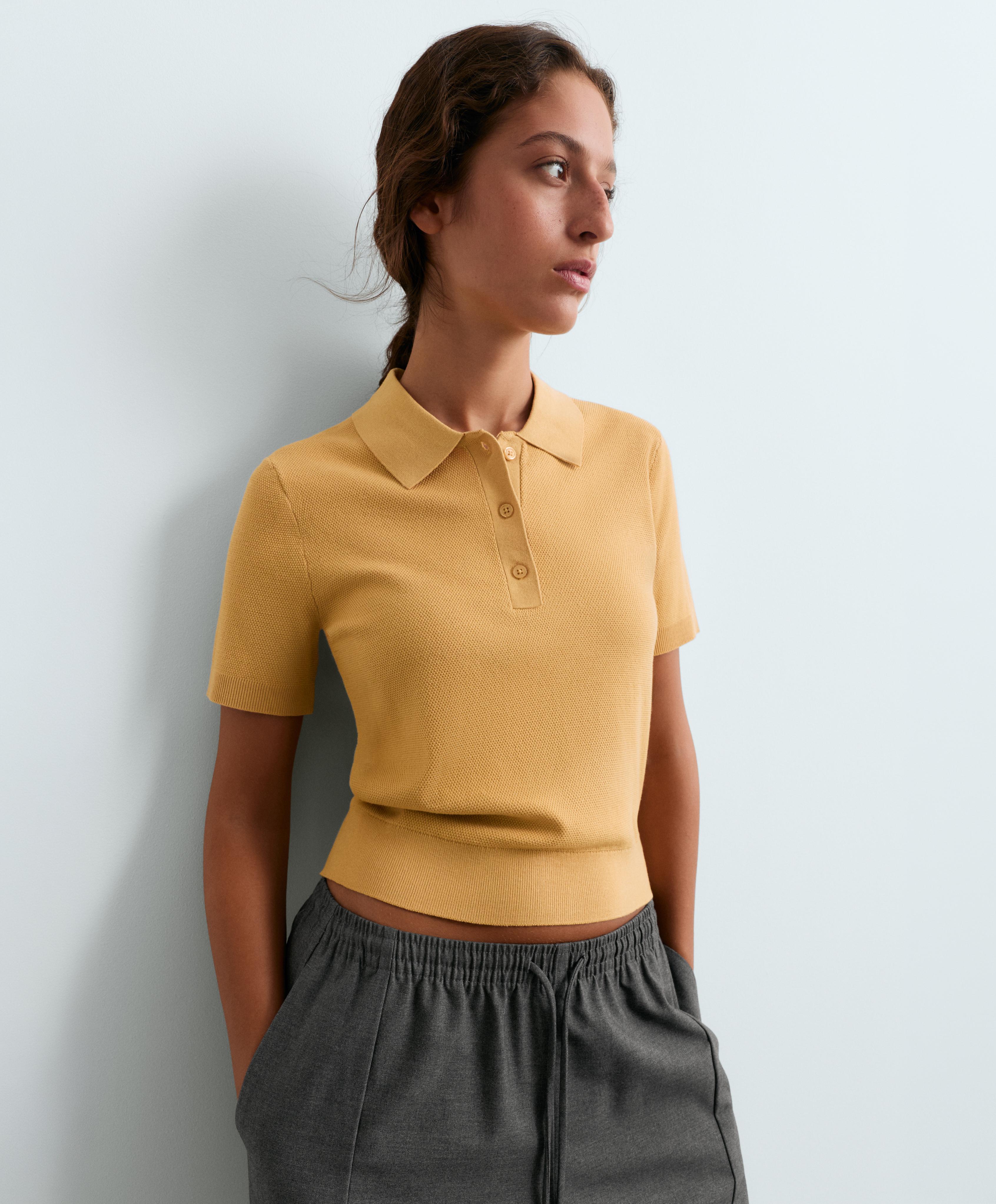 Short-sleeved button knit polo shirt — OCHRE