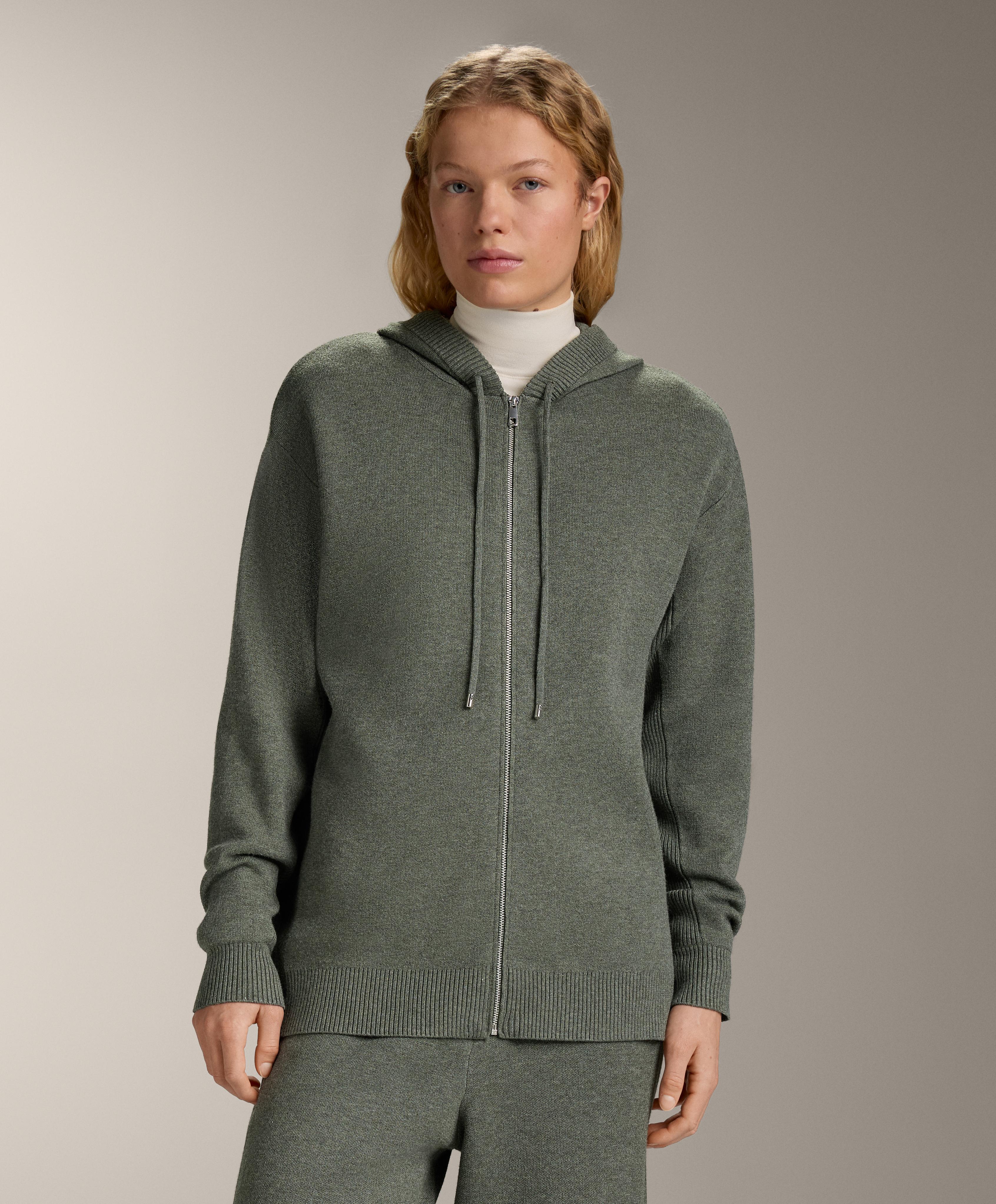 Long knit cardigan with hood Long knit cardigan with hood