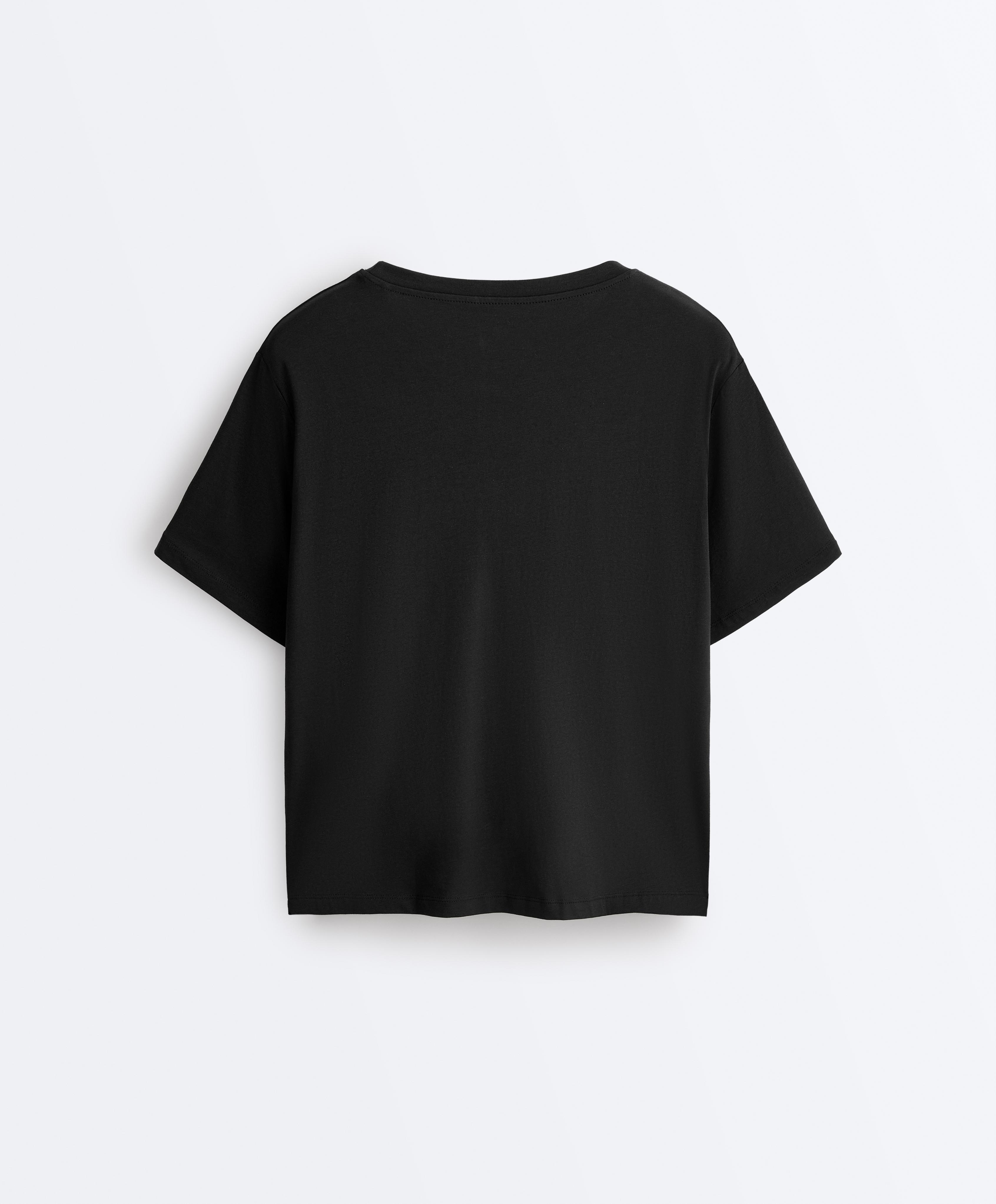 Boxy short-sleeved cotton blend T-shirt — BLACK