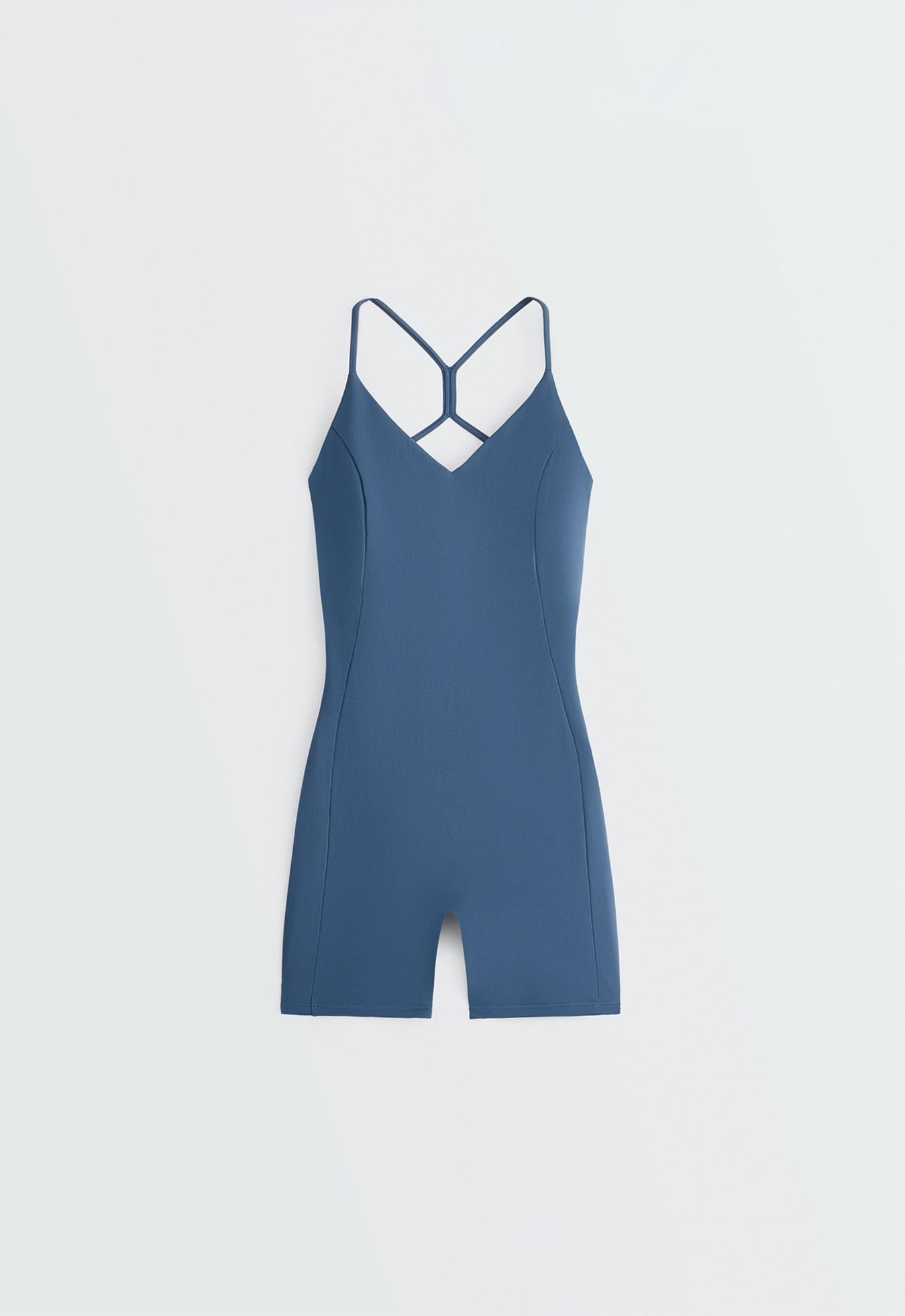 Comfortlux crossover strap short jumpsuit — MID GREY-BLUE