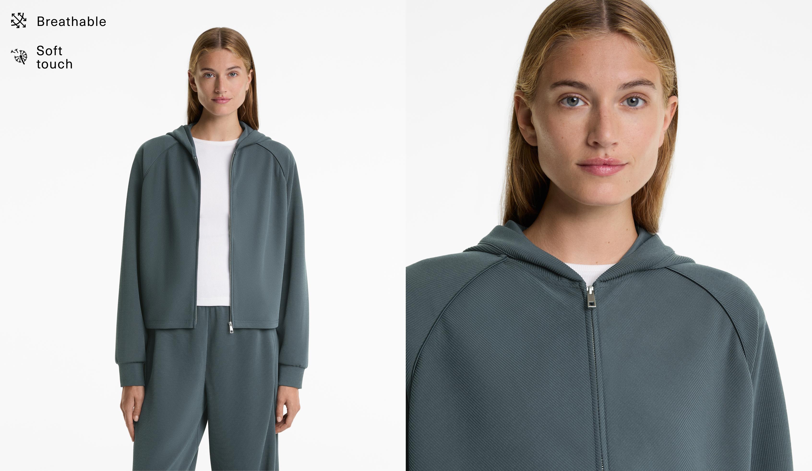 Hooded rib jacket with 29% modal