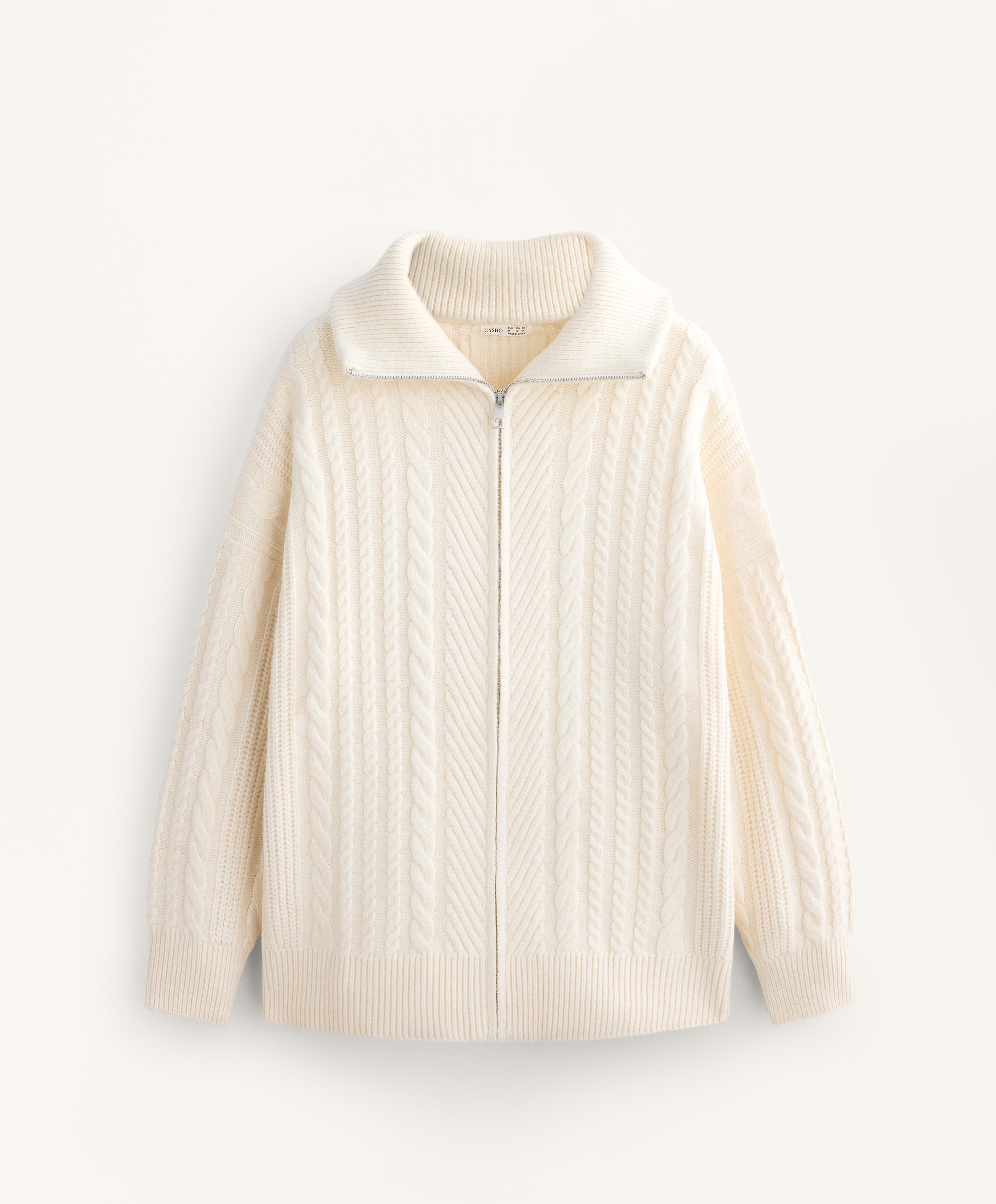High neck cable knit jacket