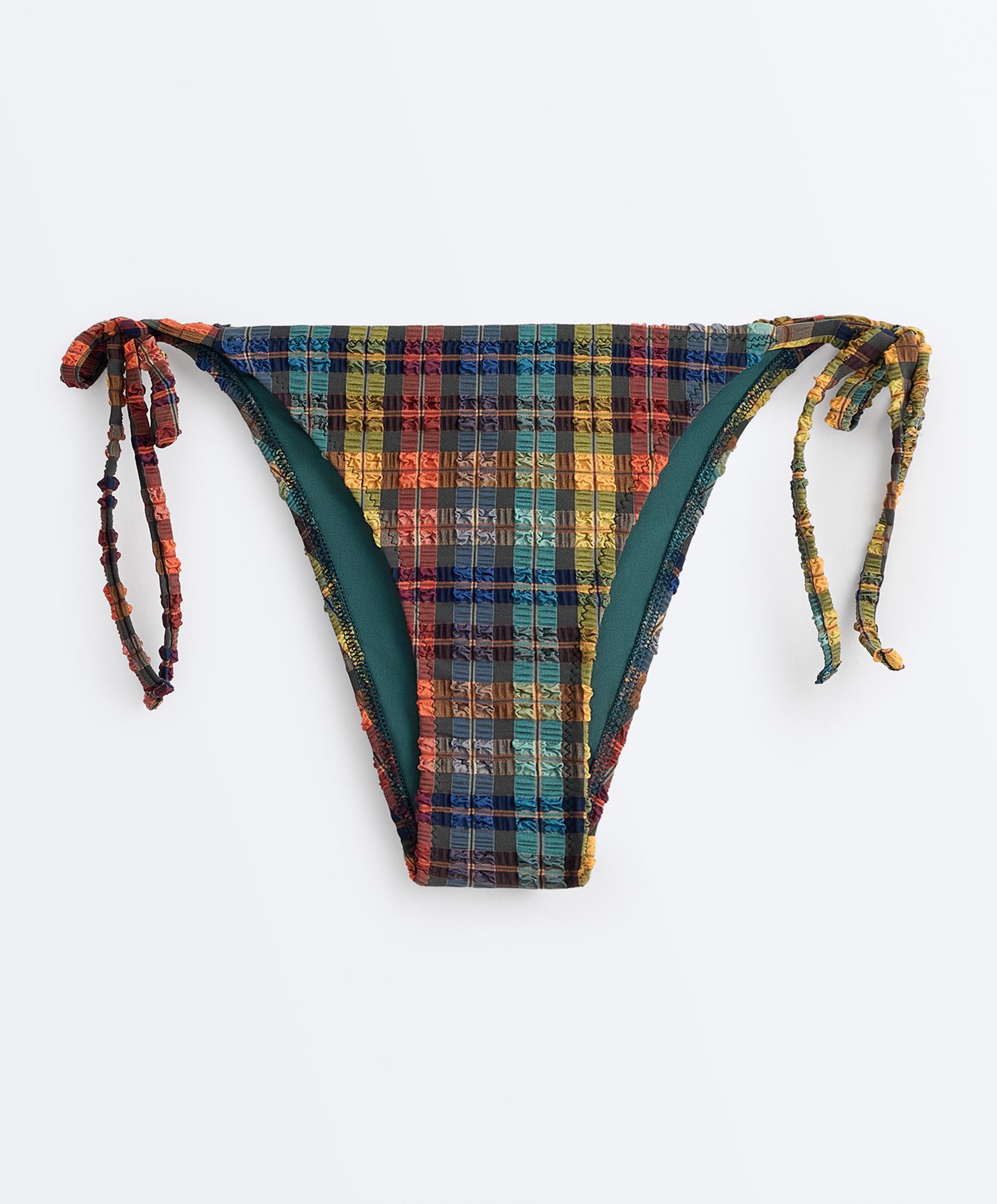 Textured check medium-coverage bikini briefs — BLUE GREEN
