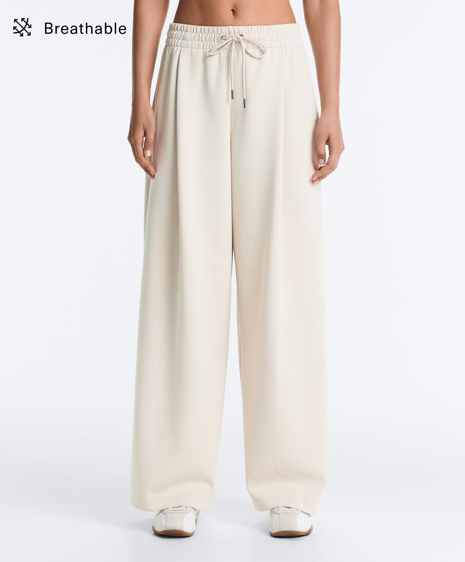 Pantalon large plissé en piqué de coton