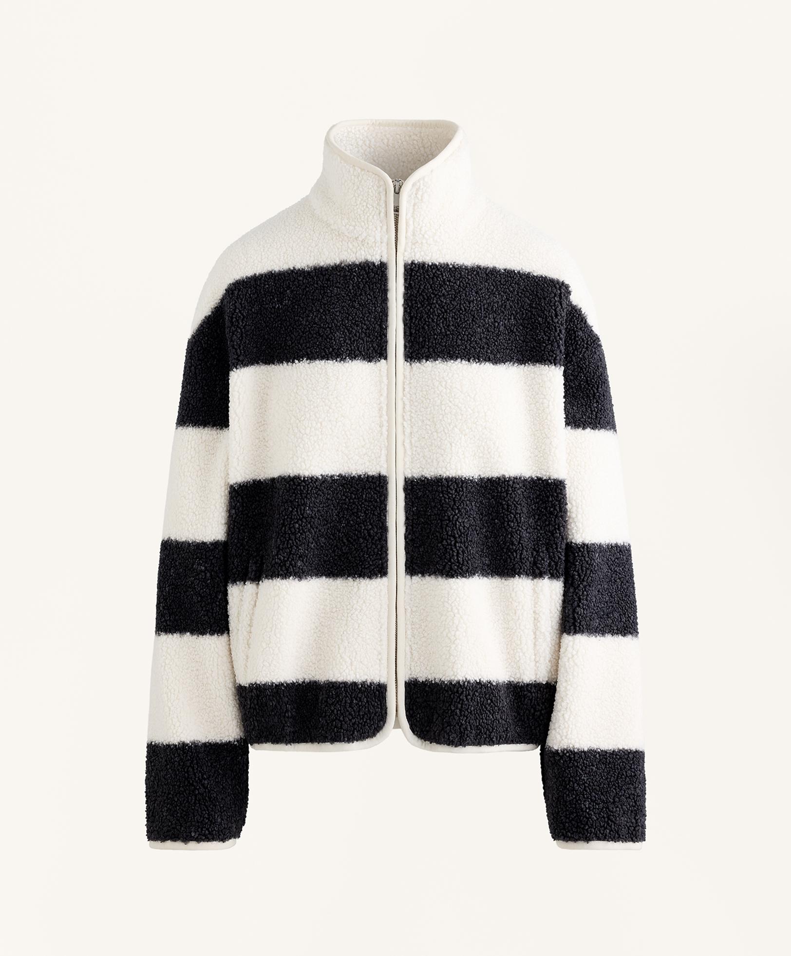 Striped faux-shearling bomber jacket — ECRU