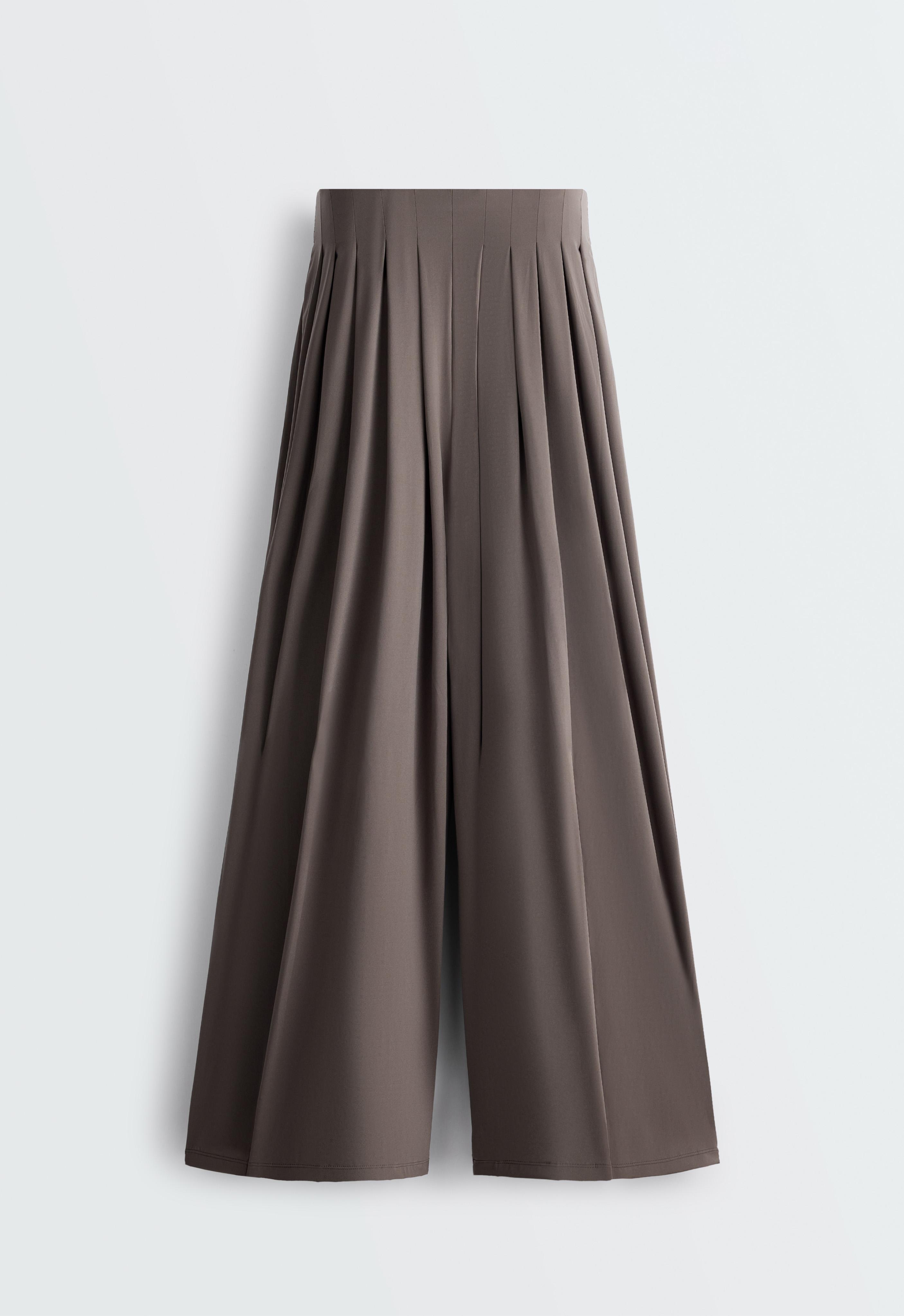 Light Touch wide-leg pleated trousers — BROWN-KHAKI