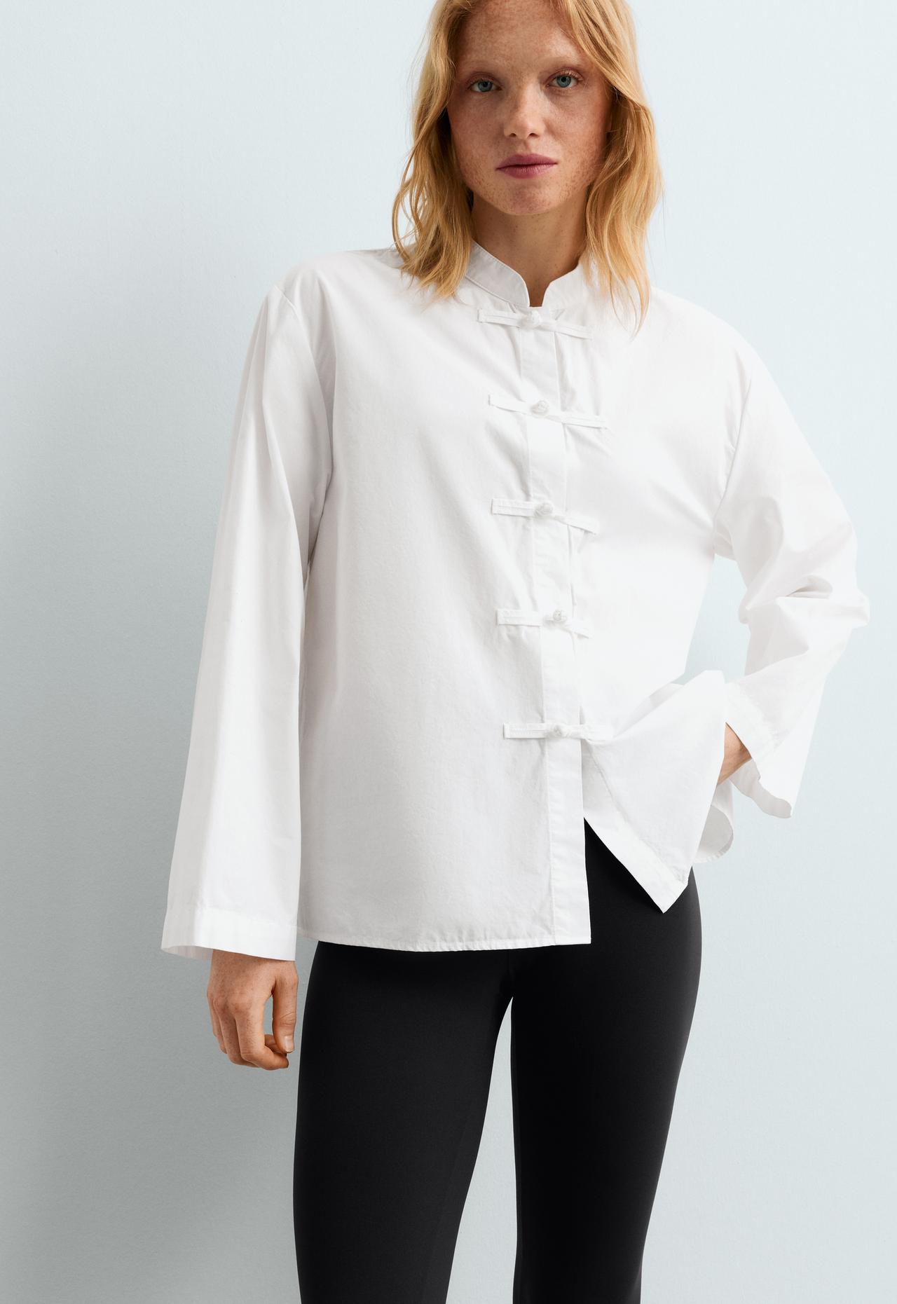 100% cotton stand-up collar shirt — WHITE