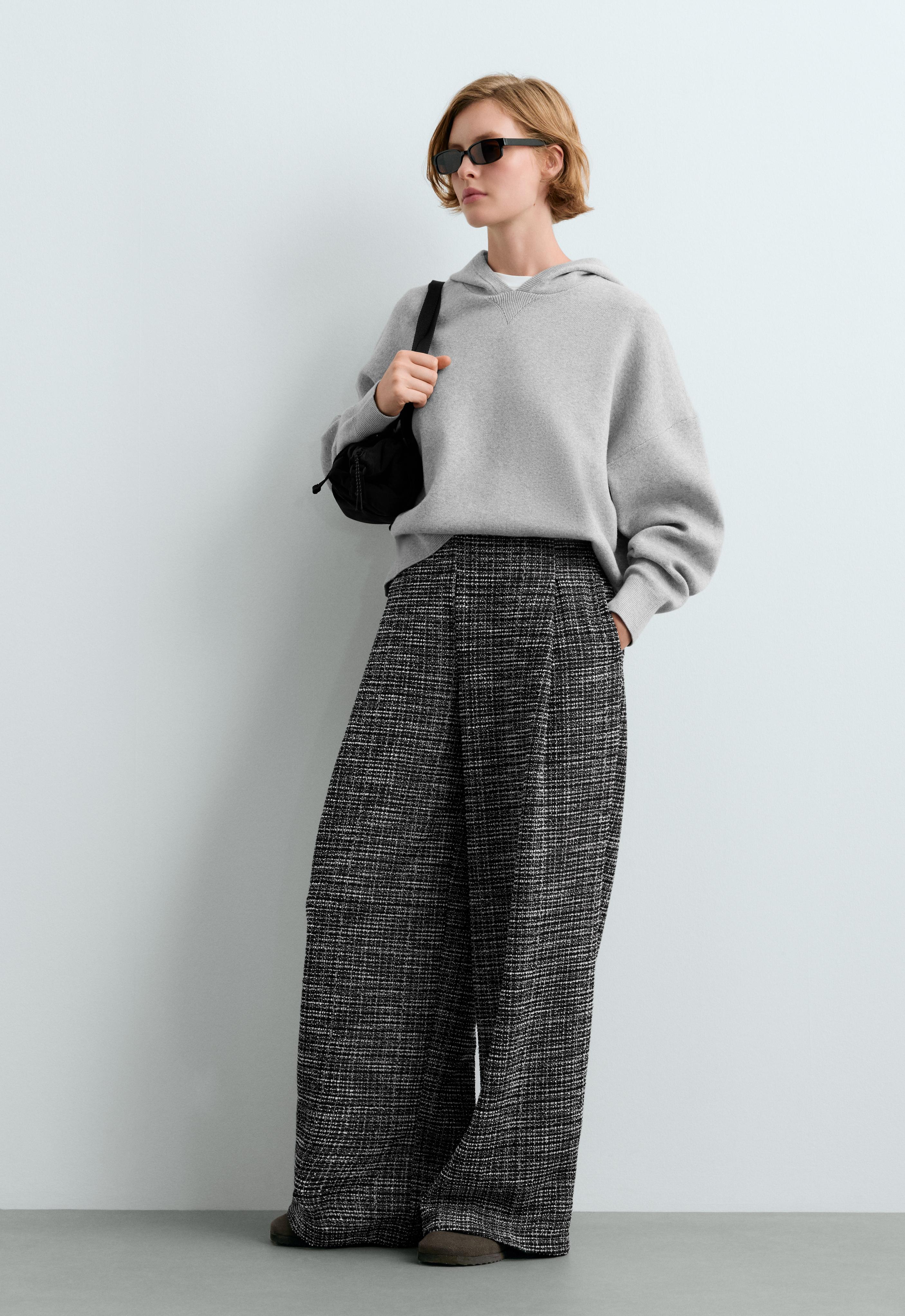 Pantalón wide leg rib mix