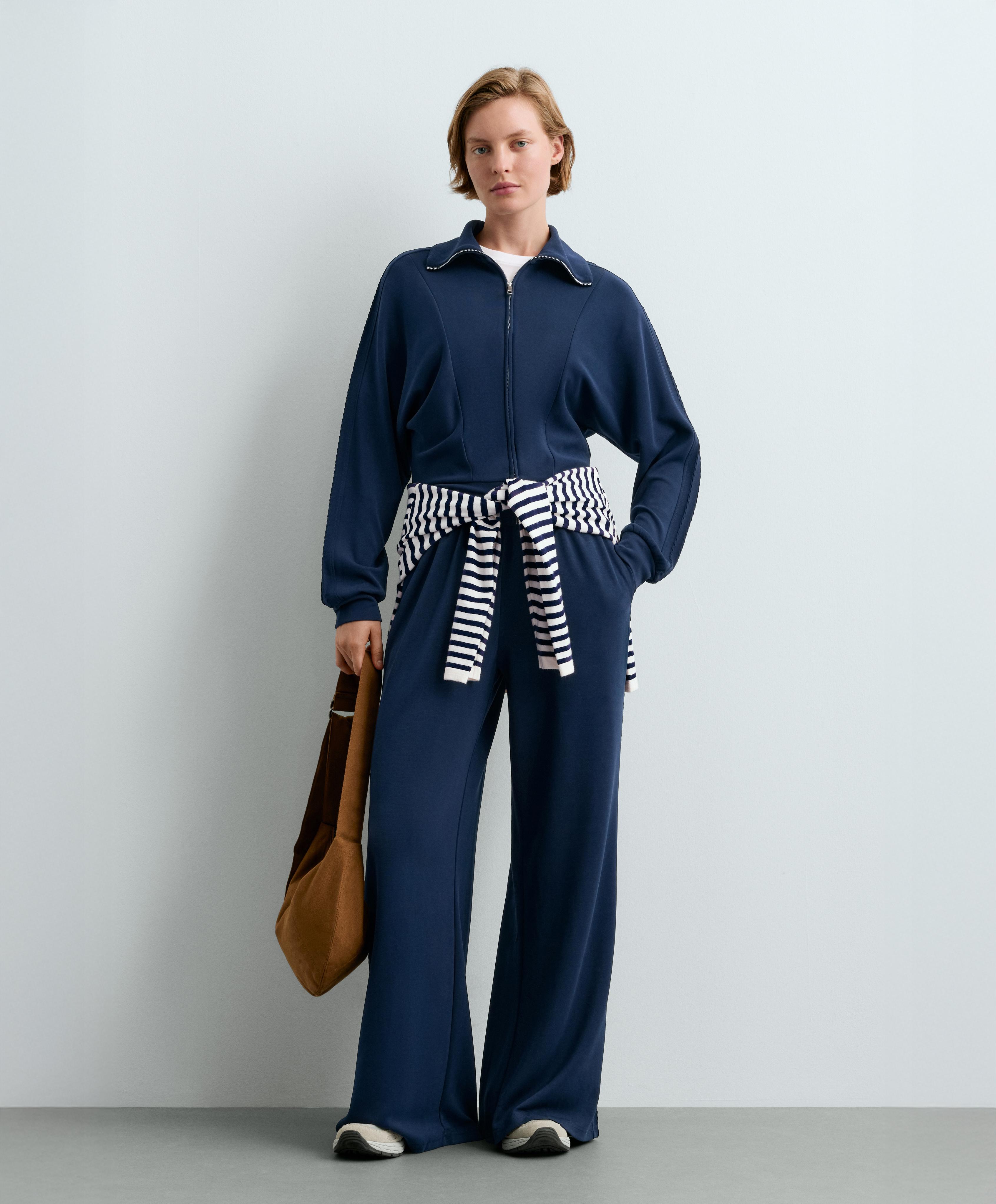 Straight-leg trousers with soft-touch modal — NAVY BLUE