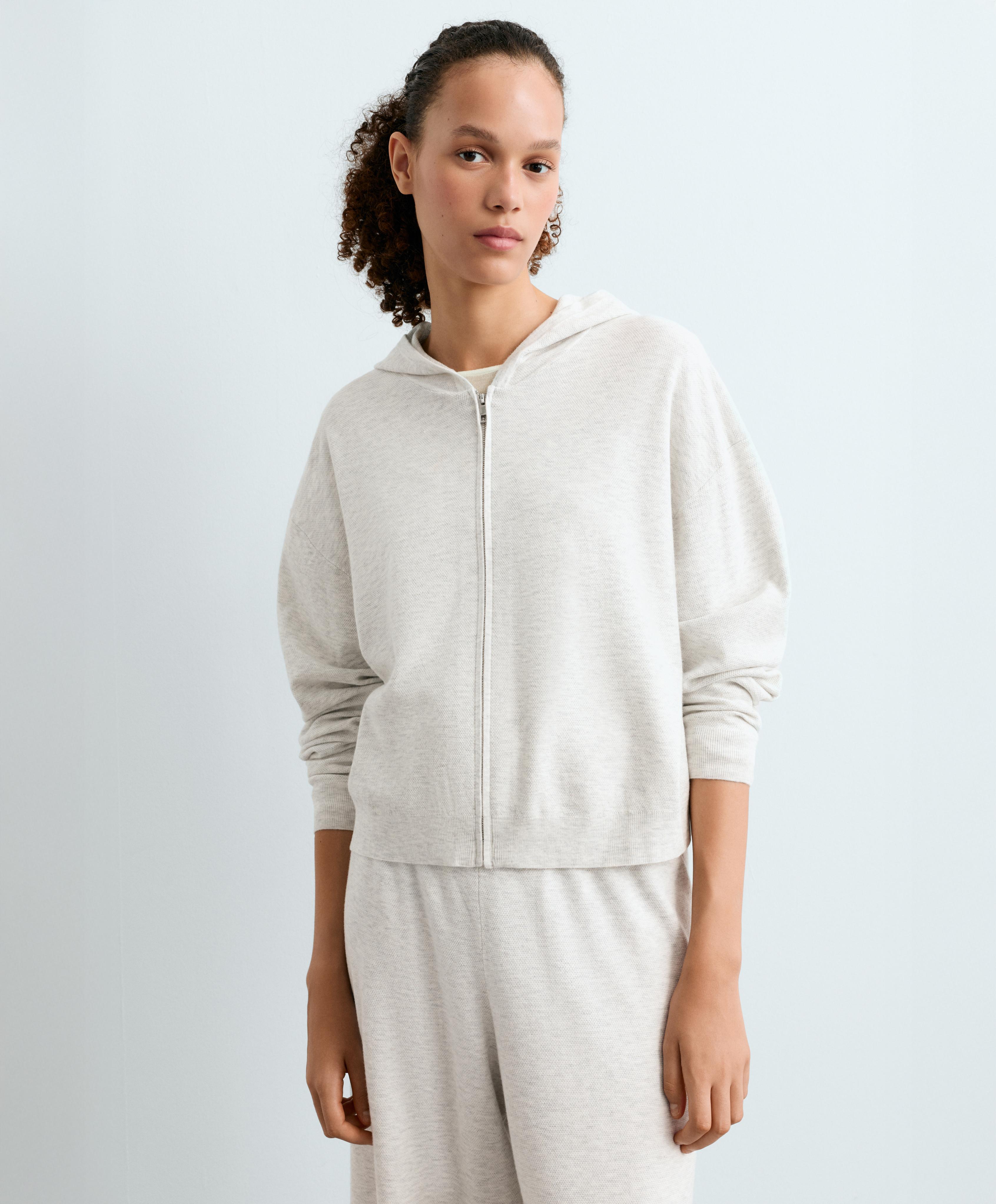 Knit hooded jacket — PALE GREY MELANGE