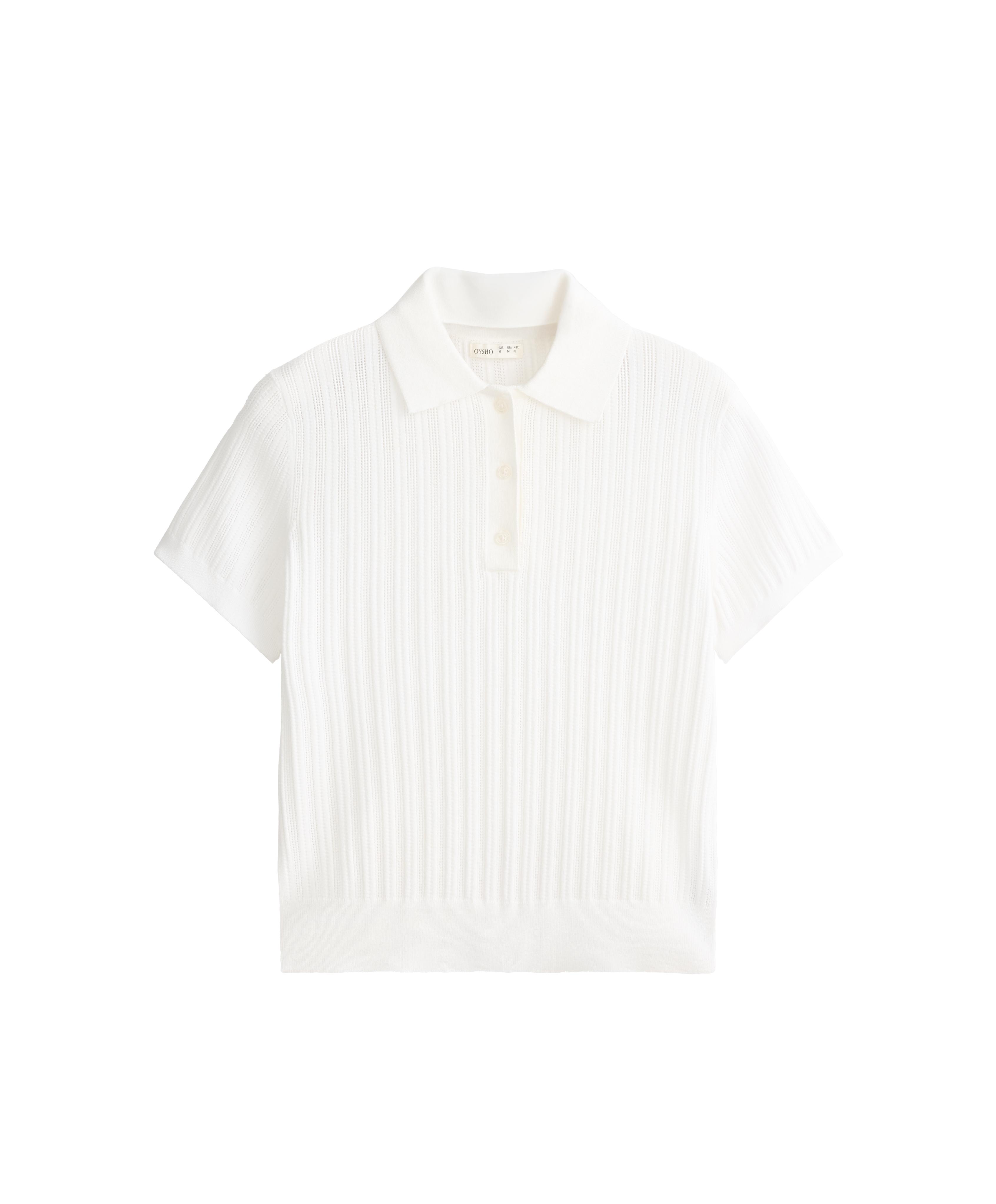 Short sleeve open knit polo shirt — WHITE