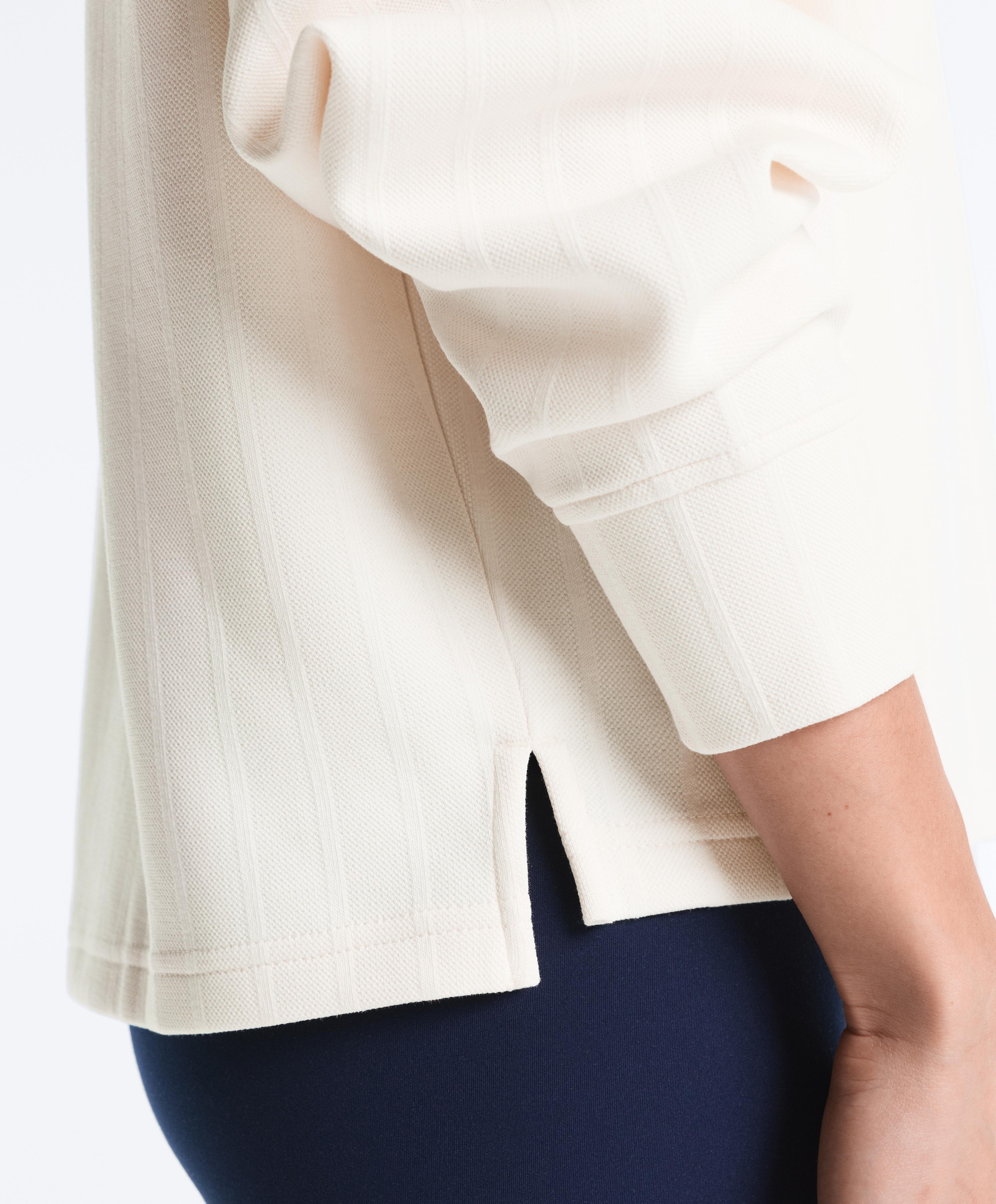 Striped cotton piqué polo shirt — PALE ECRU