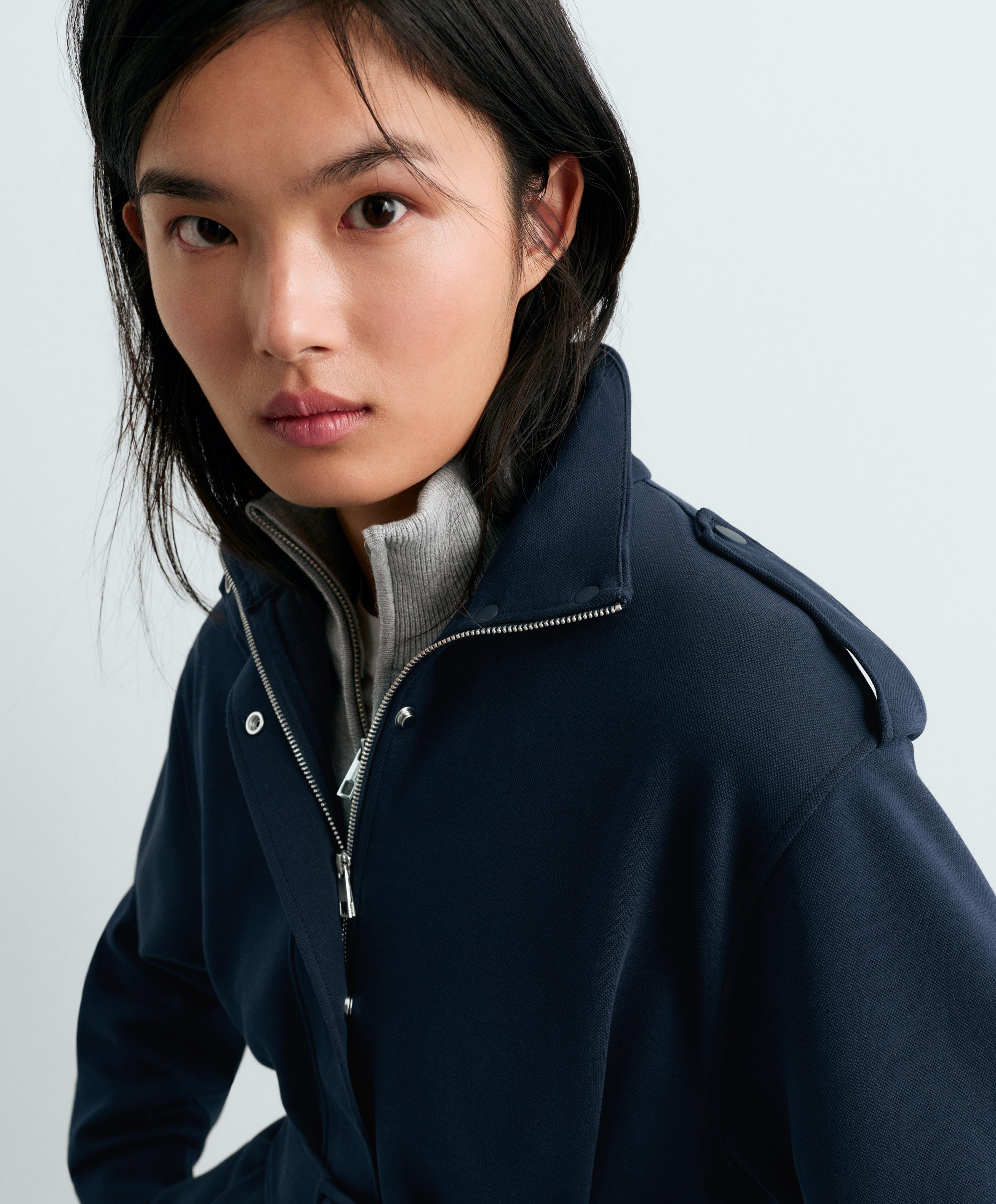 Long utility jacket with cotton — NAVY BLUE
